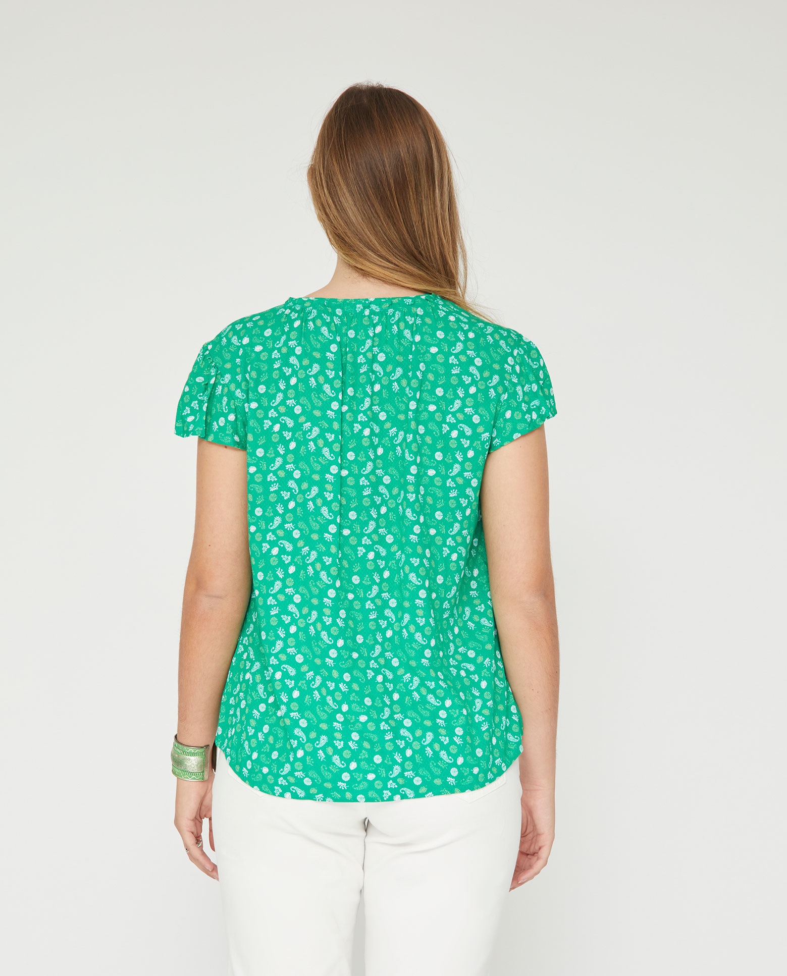 Blusa de mujer basica estampada manga corta - October - Verde Verde-2
