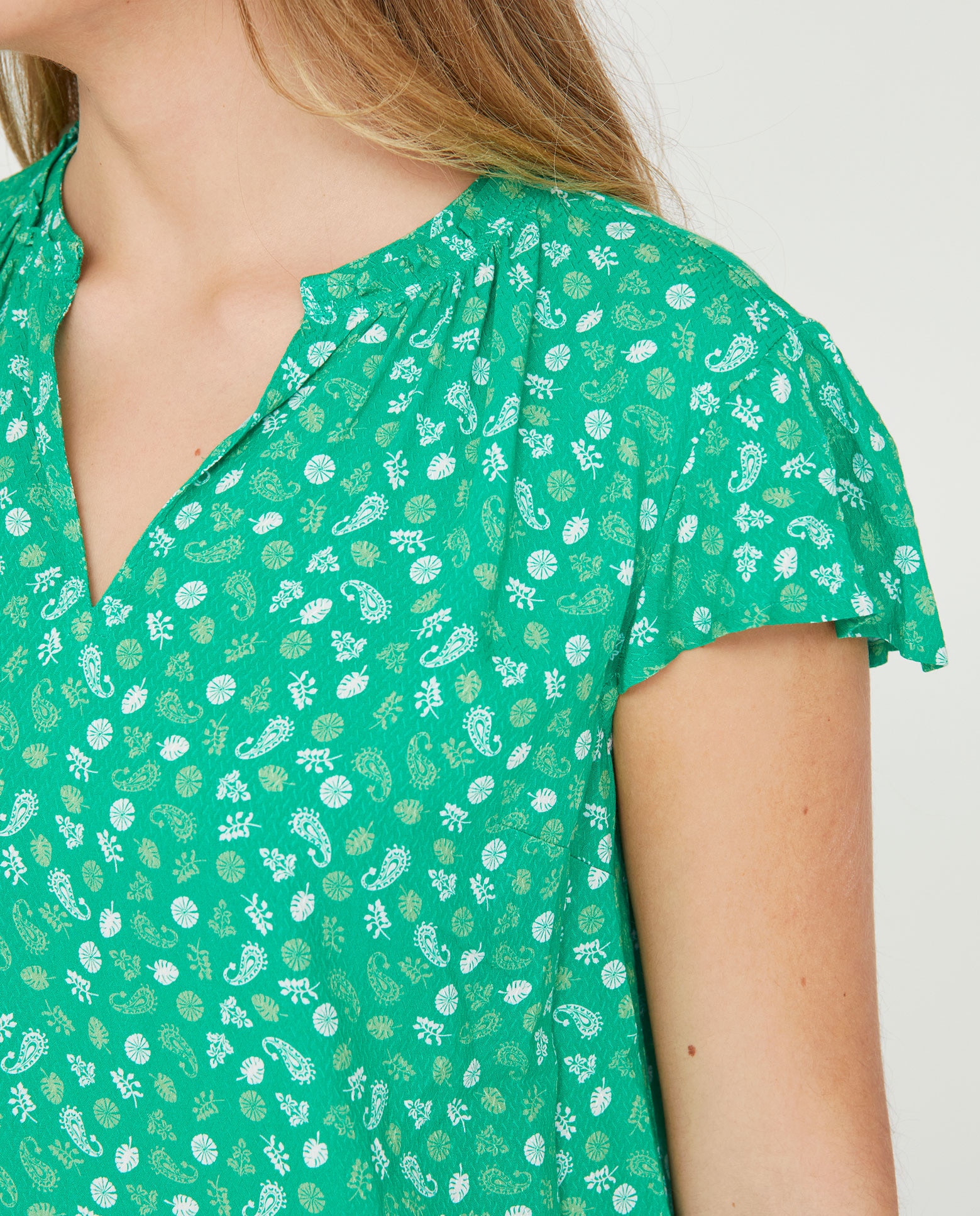 Blusa de mujer basica estampada manga corta - October - Verde Verde-3
