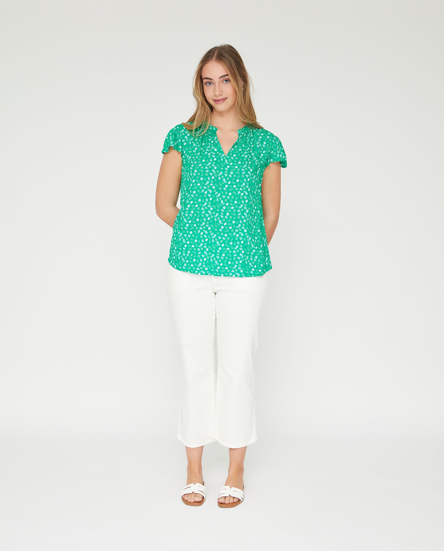 Blusa de mujer basica estampada manga corta - October - Verde Verde-4