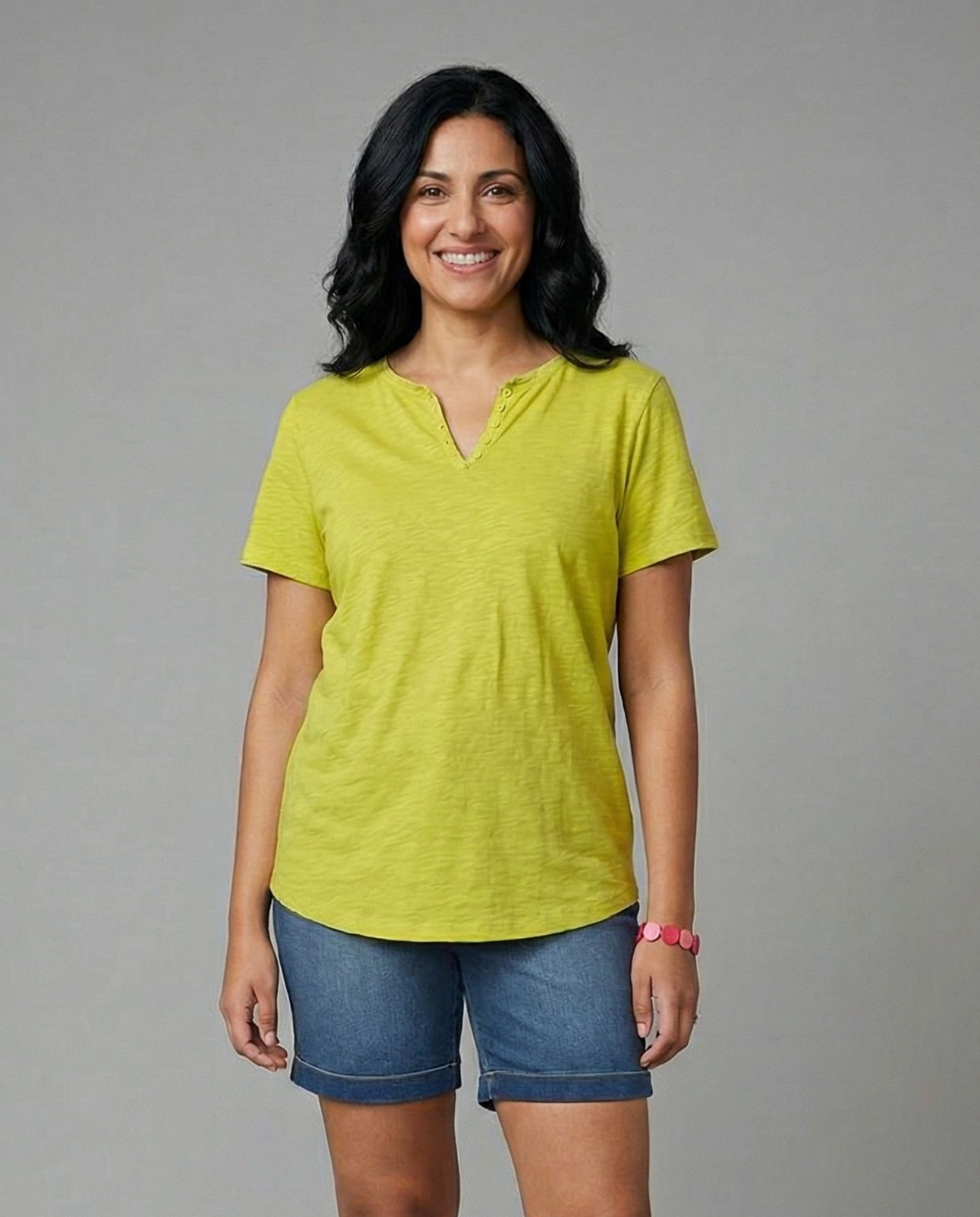 Camiseta de mujer de mujer basica cuello redondo abertura fontal - October - Verde Verde-1