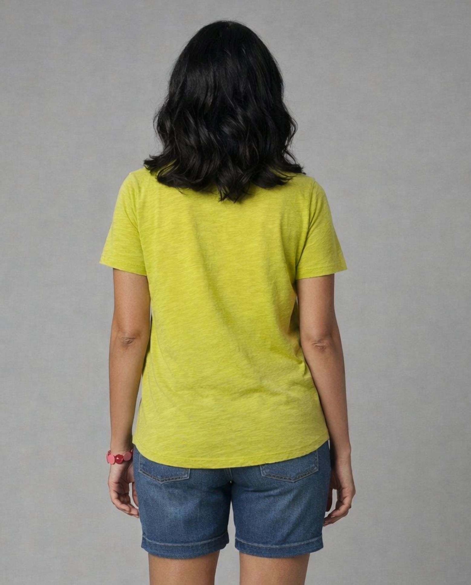 Camiseta de mujer de mujer basica cuello redondo abertura fontal - October - Verde Verde-2