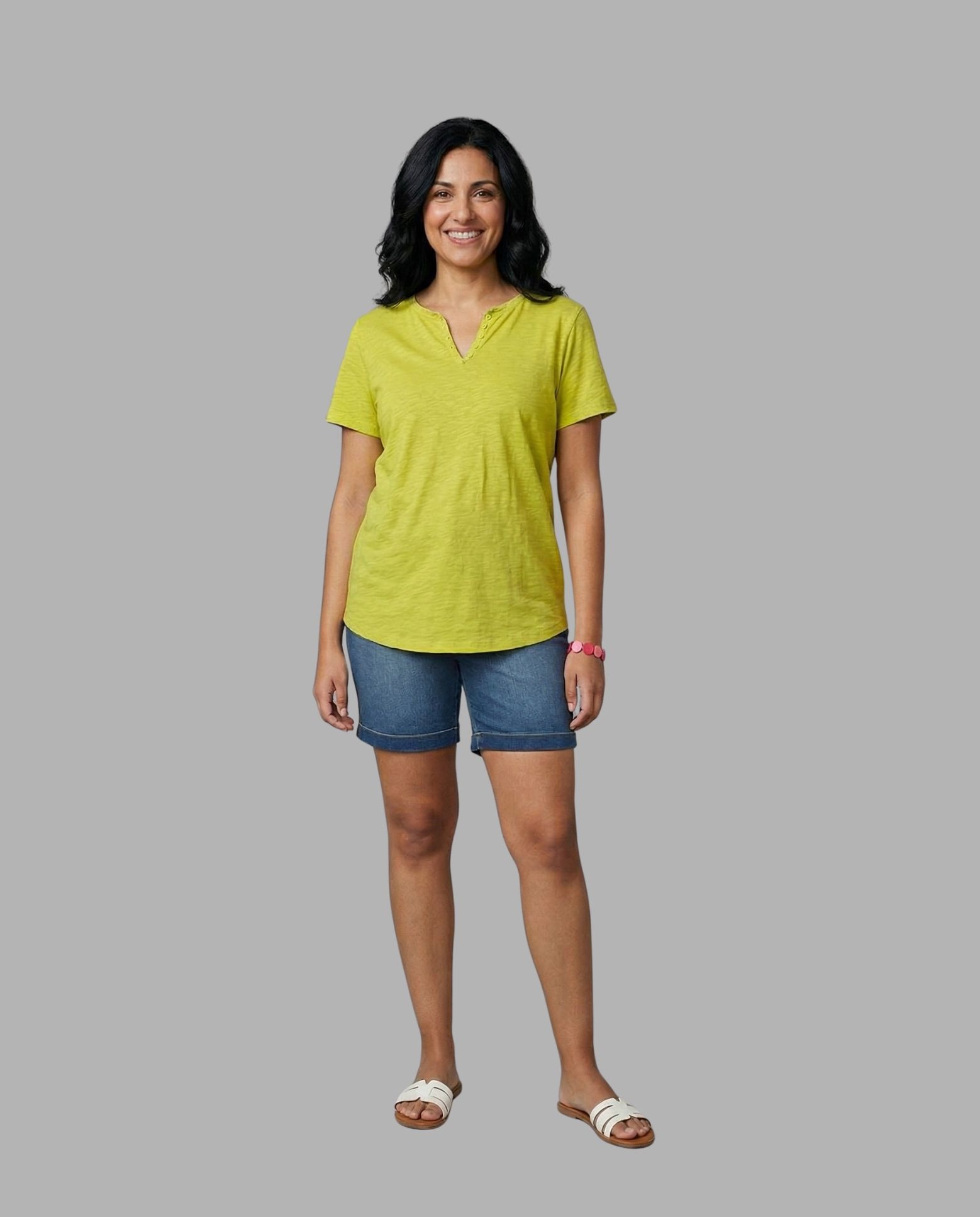 Camiseta de mujer de mujer basica cuello redondo abertura fontal - October - Verde Verde-4