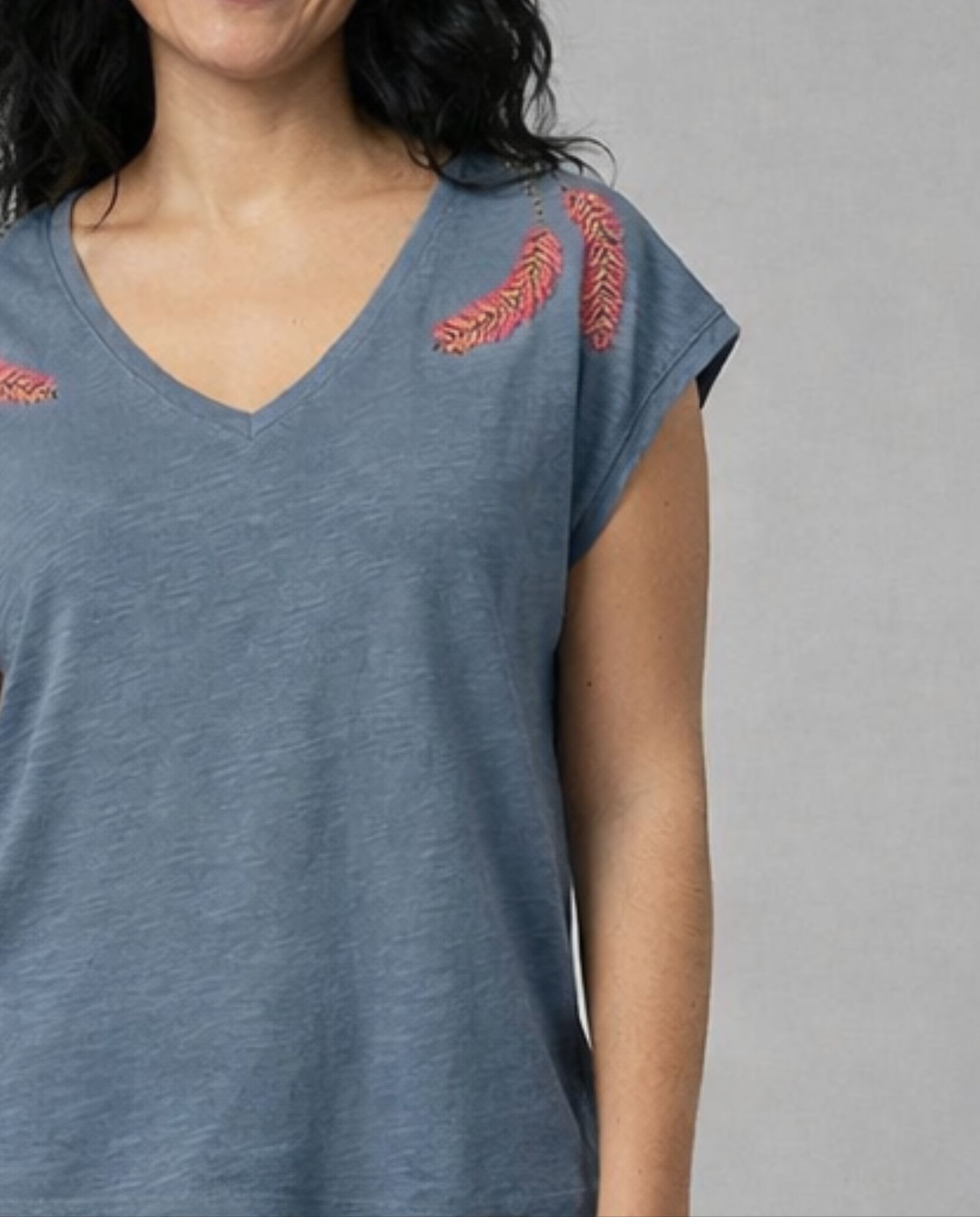 Camiseta de mujer de mujer escote pico abalorios en hombro - October - Azul Azul-3