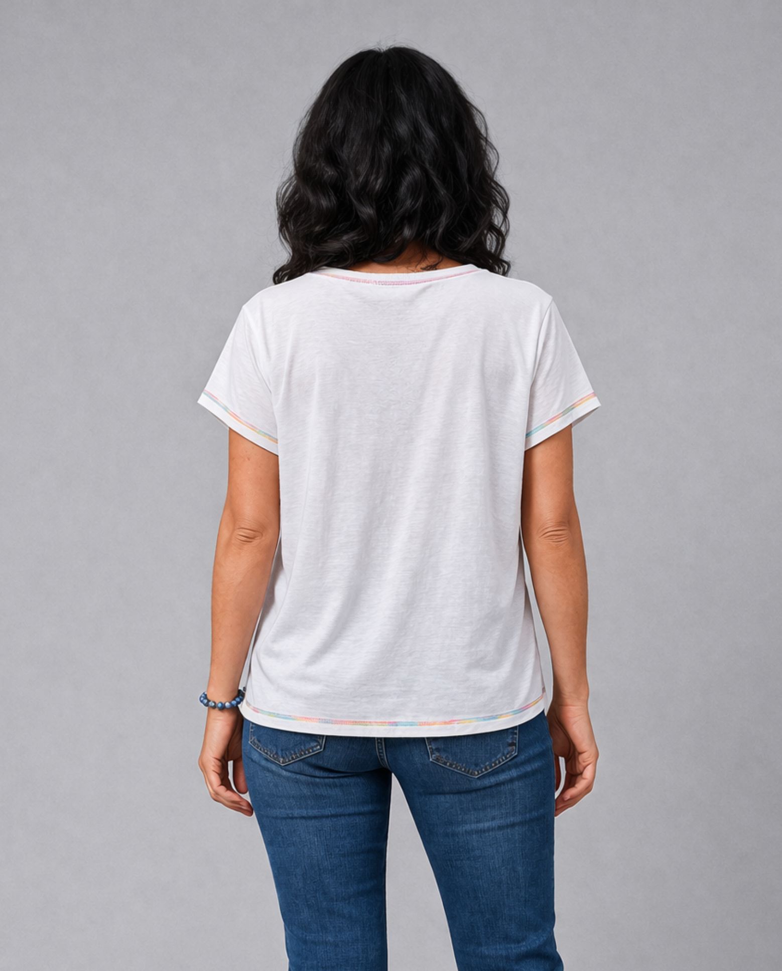 Camiseta de mujer de mujer escote pico abalorios en delantero - October - Blanco Blanco-2