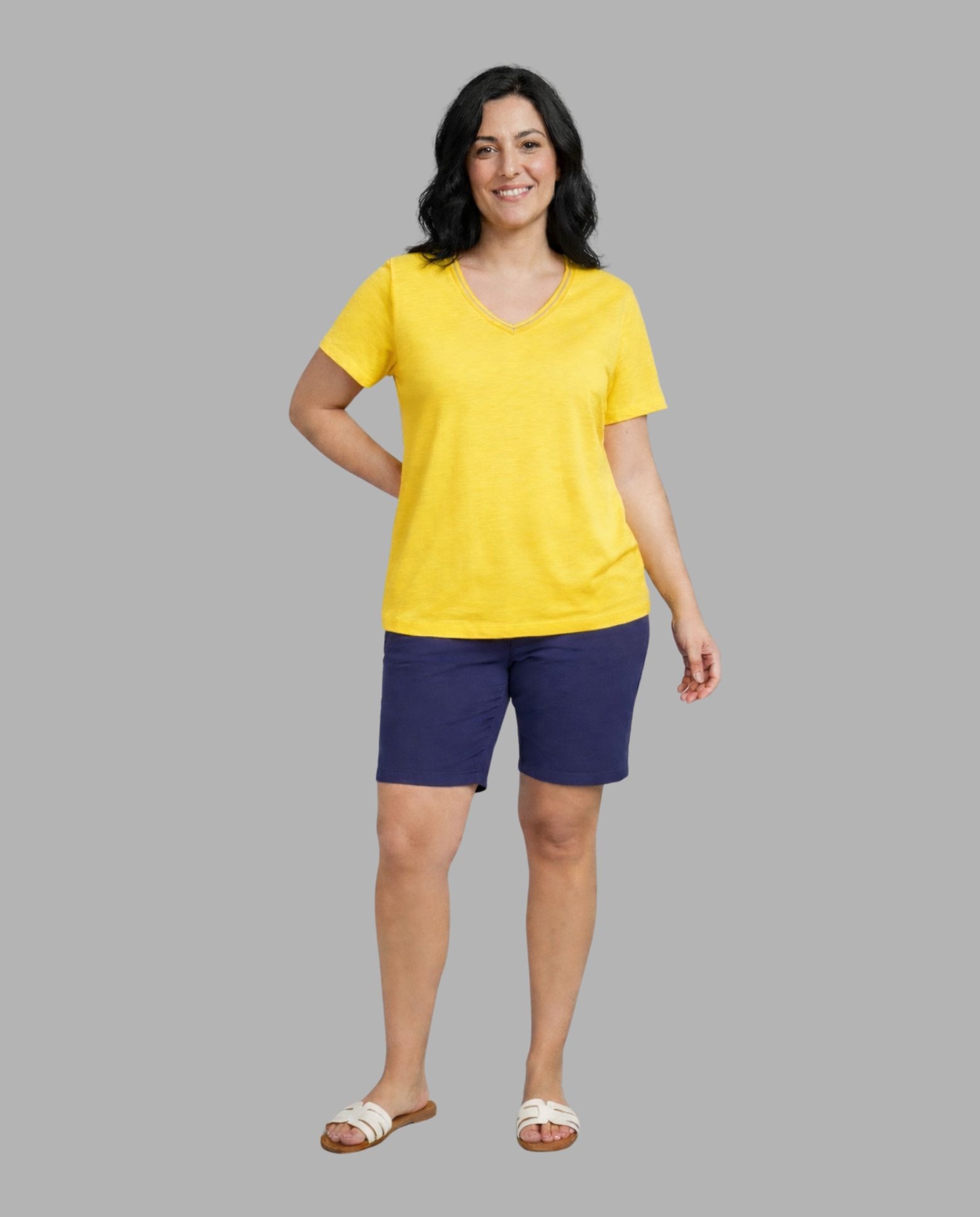 Camiseta de mujer de mujer basica detalle en escote - October - Amarillo Amarillo-4