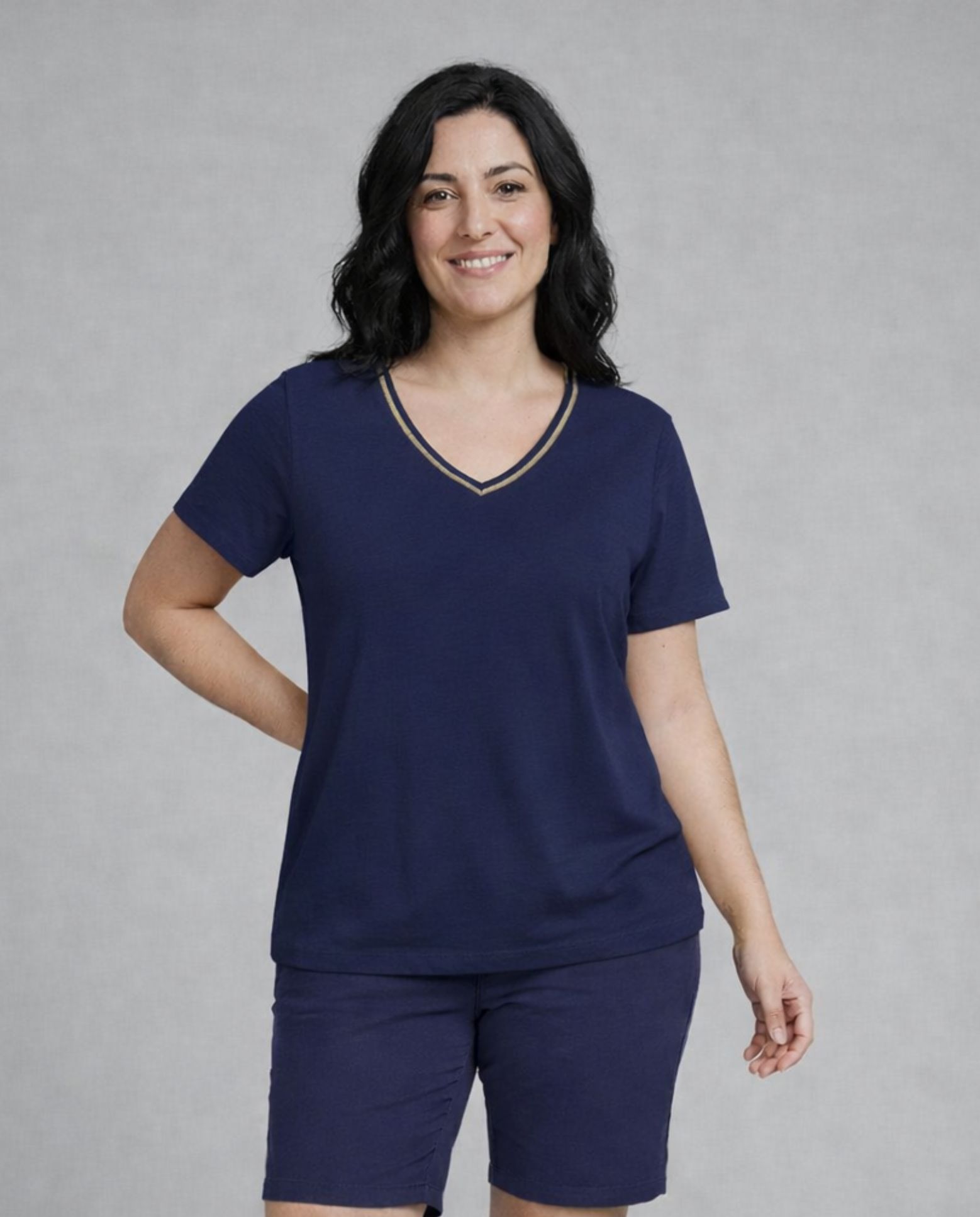 Camiseta de mujer de mujer basica detalle en escote - October - Azul Azul-1