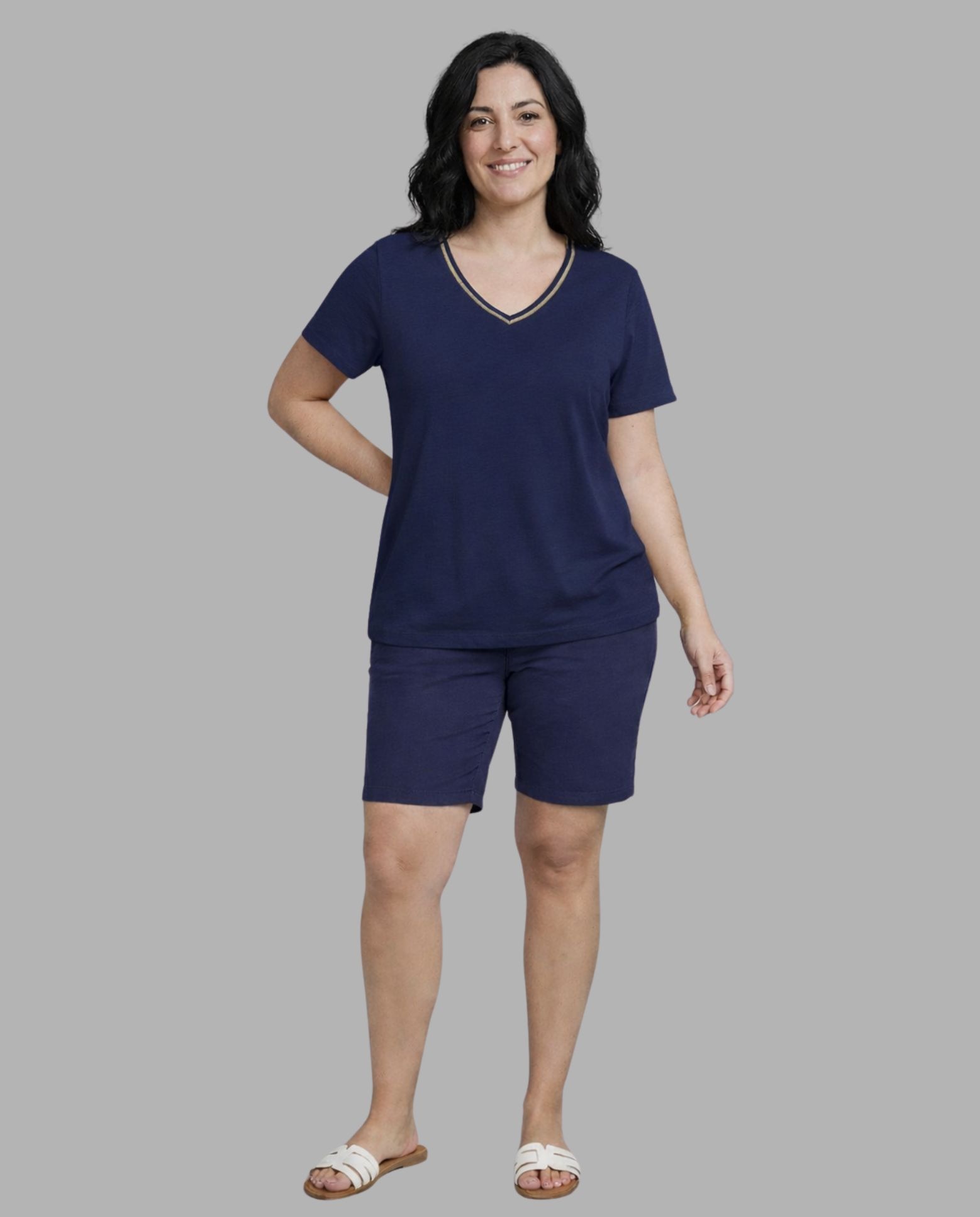 Camiseta de mujer de mujer basica detalle en escote - October - Azul Azul-4