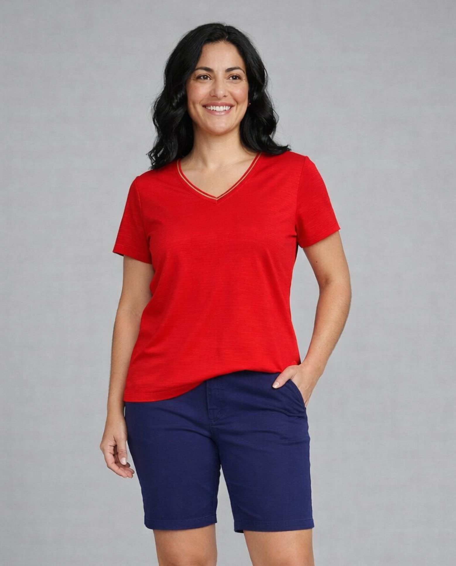 Camiseta de mujer de mujer basica detalle en escote - October - Rojo Rojo-1