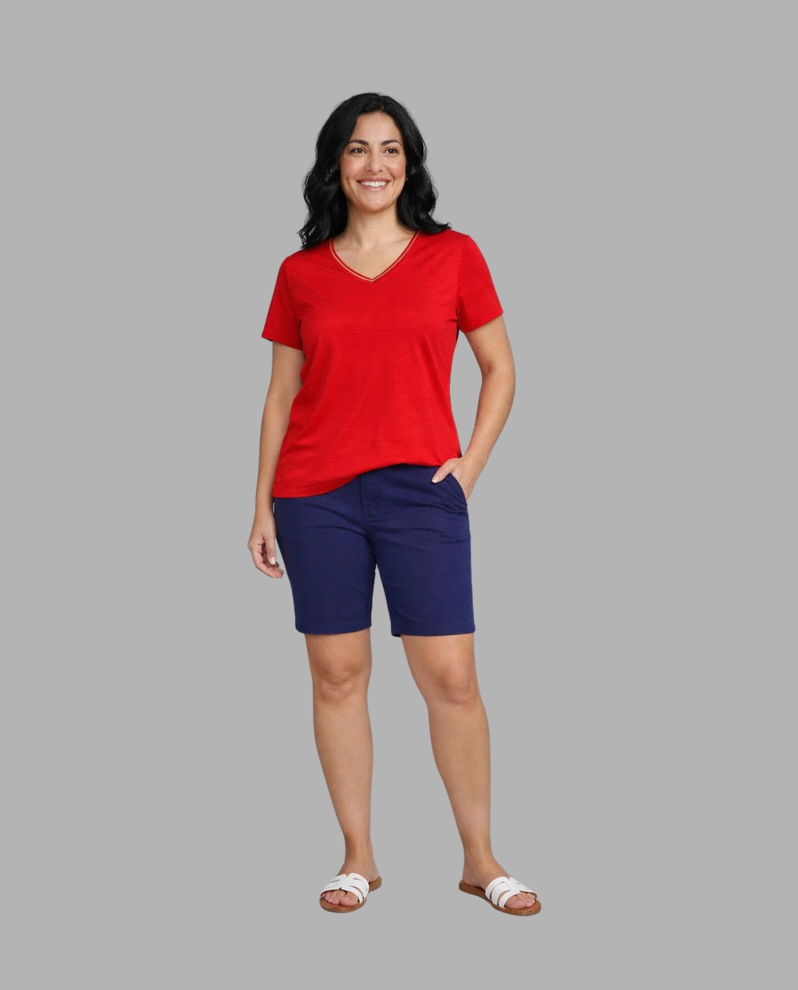 Camiseta de mujer de mujer basica detalle en escote - October - Rojo Rojo-4