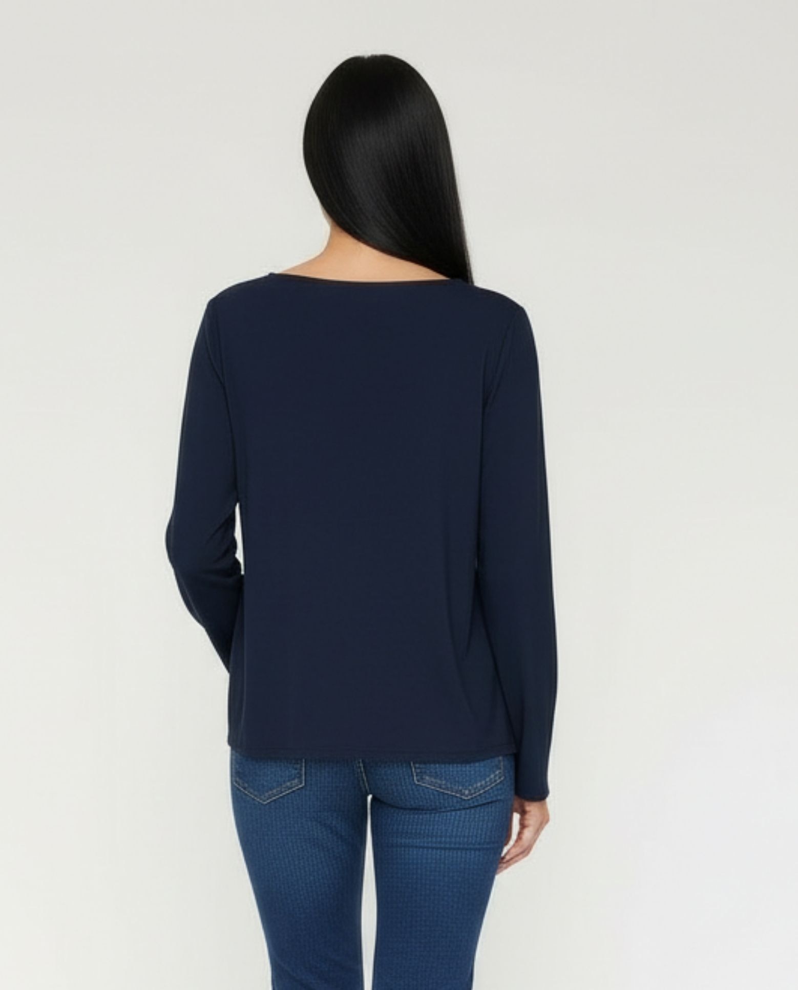 Camiseta de mujer bimateria estampado chica con cuadros - October - Azul marino Azul marino-2