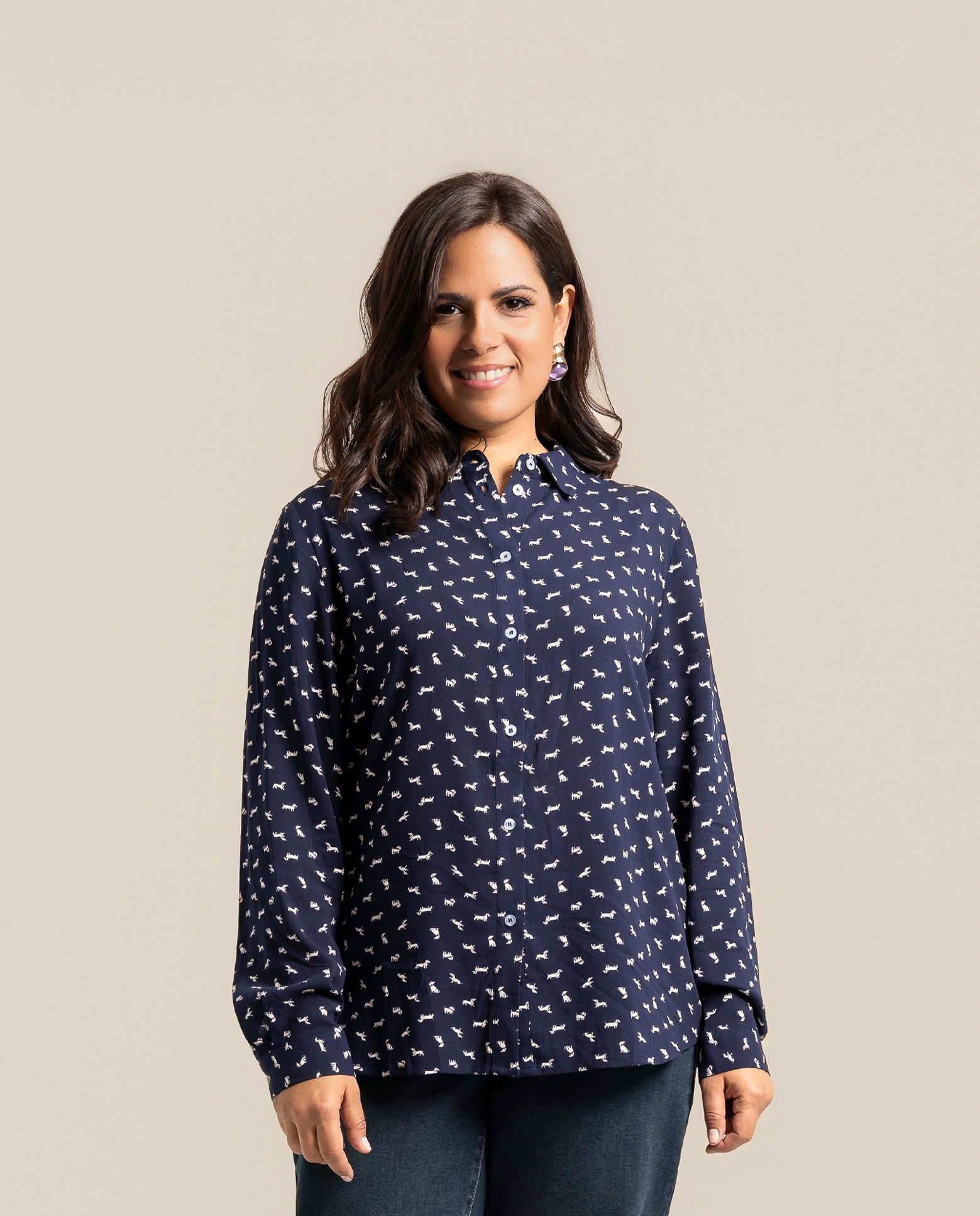 Blusa camisera estampado de perros - October - Azul Azul-1