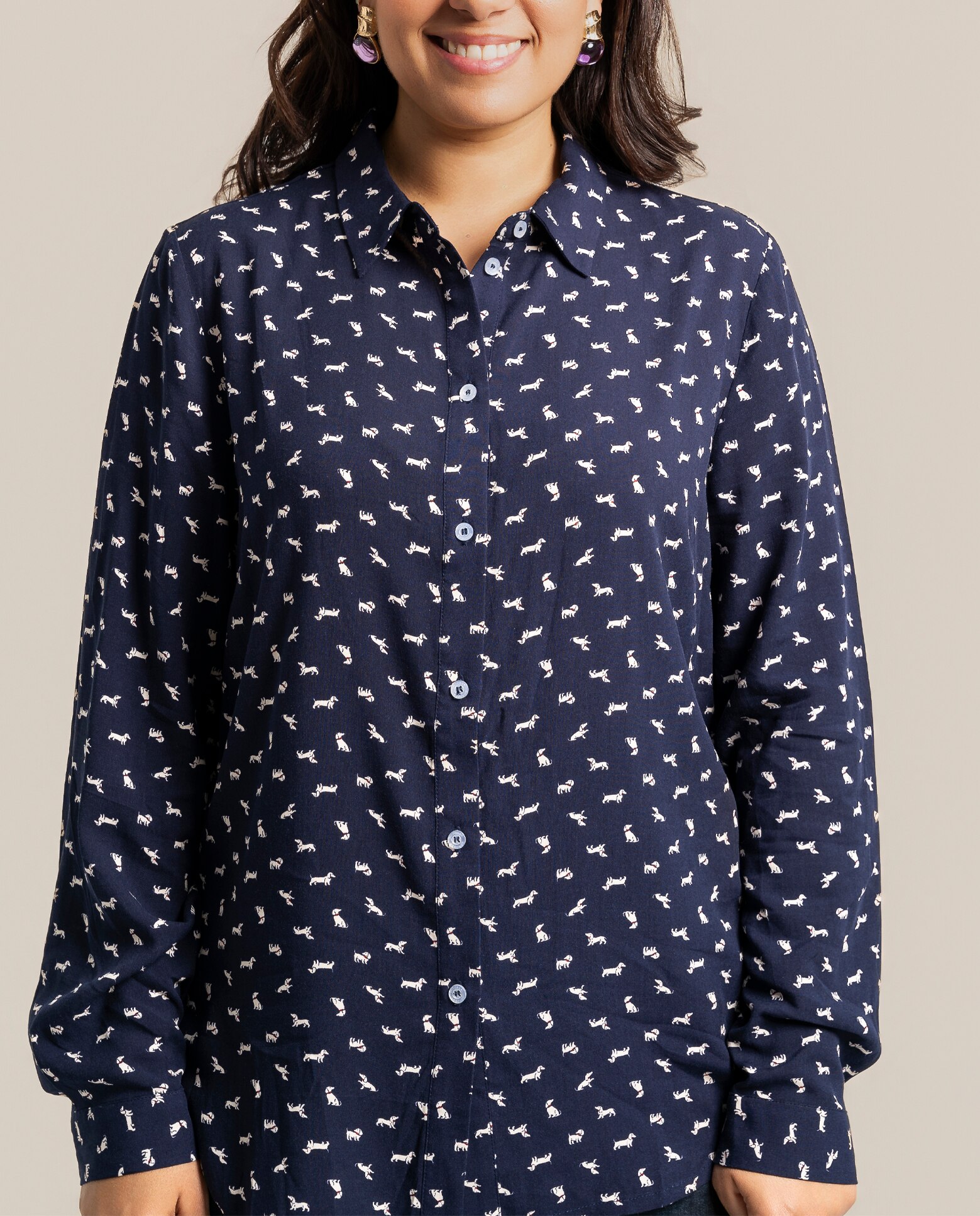 Blusa camisera estampado de perros - October - Azul Azul-3