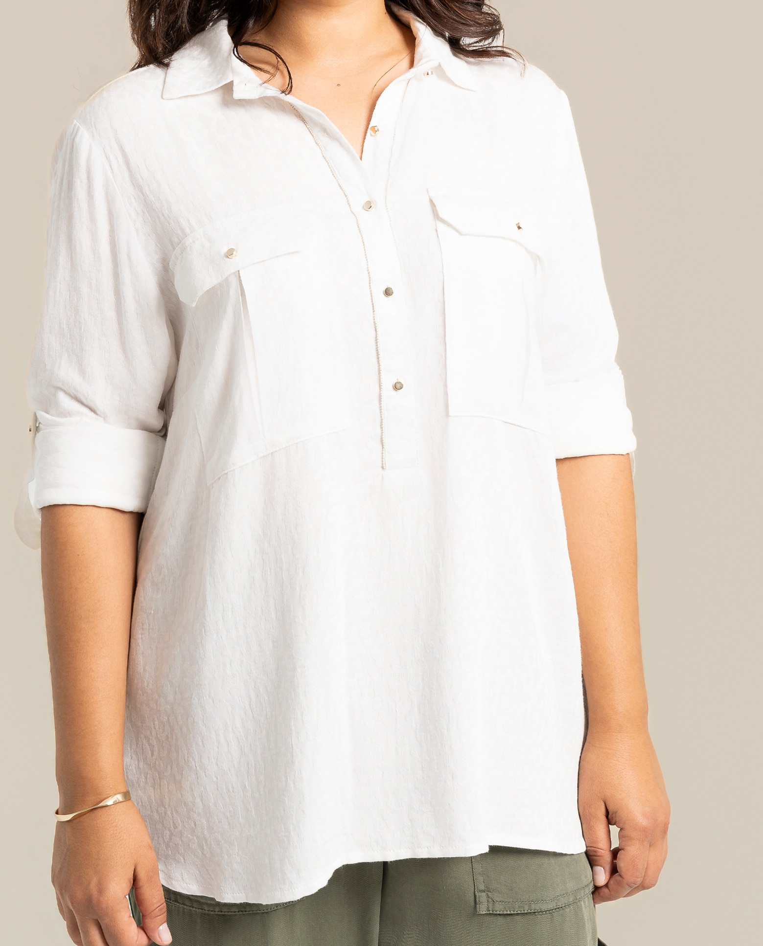 Blusa blanca con bolsillos delanteros - October - Blanco Blanco-3