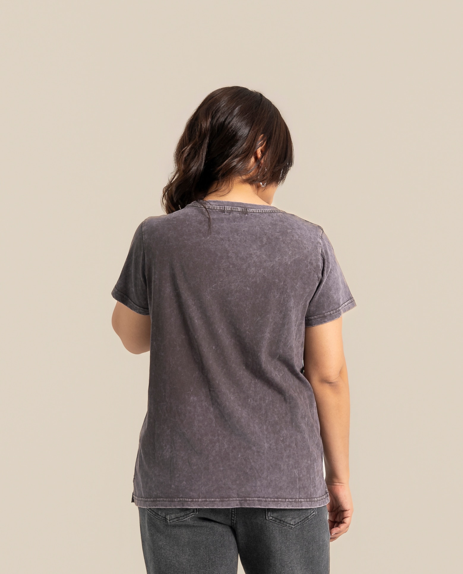 Camiseta lavada manga corta con detalle de tachas - October - Gris oscuro Gris oscuro-2