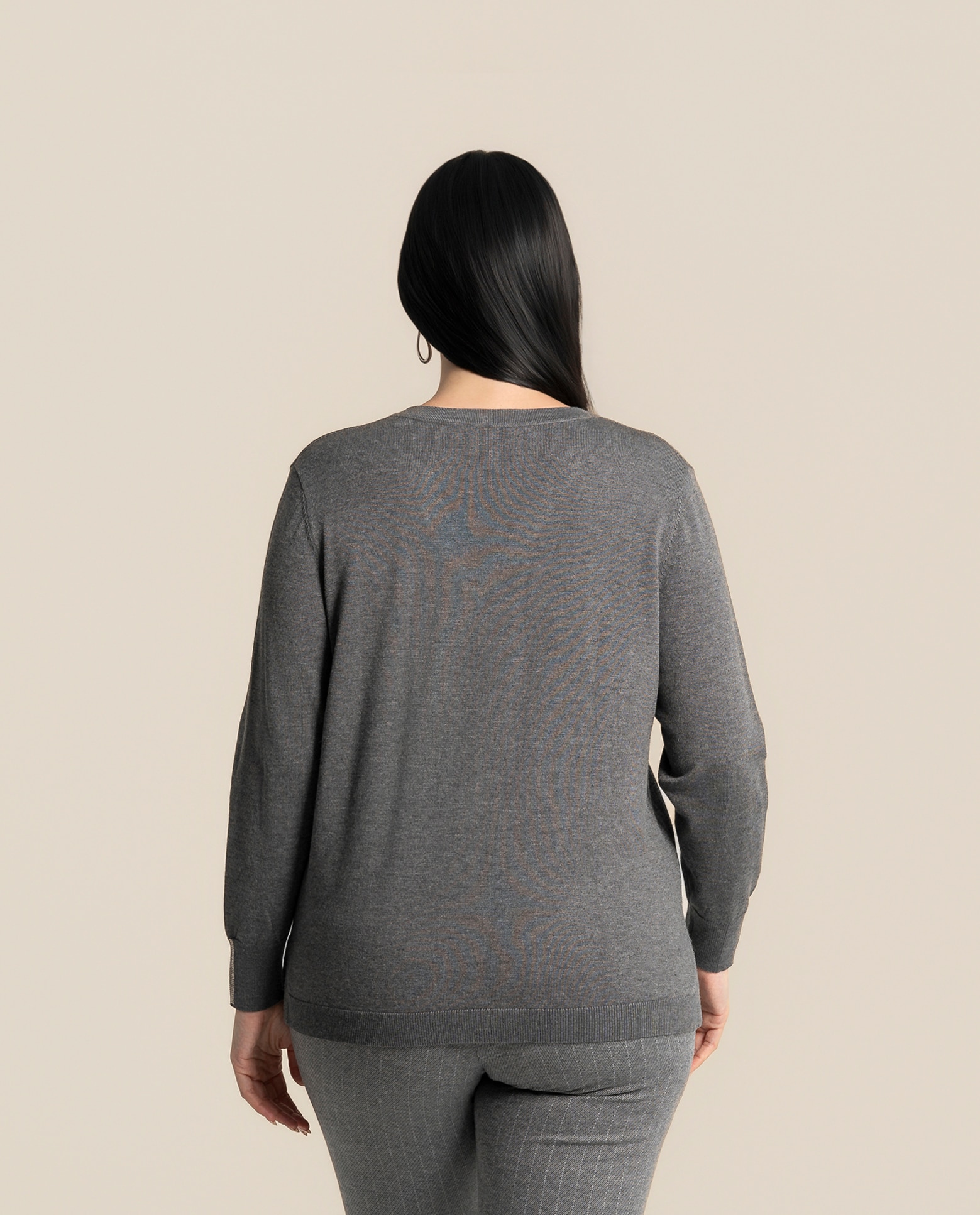 Jersey escote pico con detalle de strass - October - Gris ceniza Gris ceniza-2