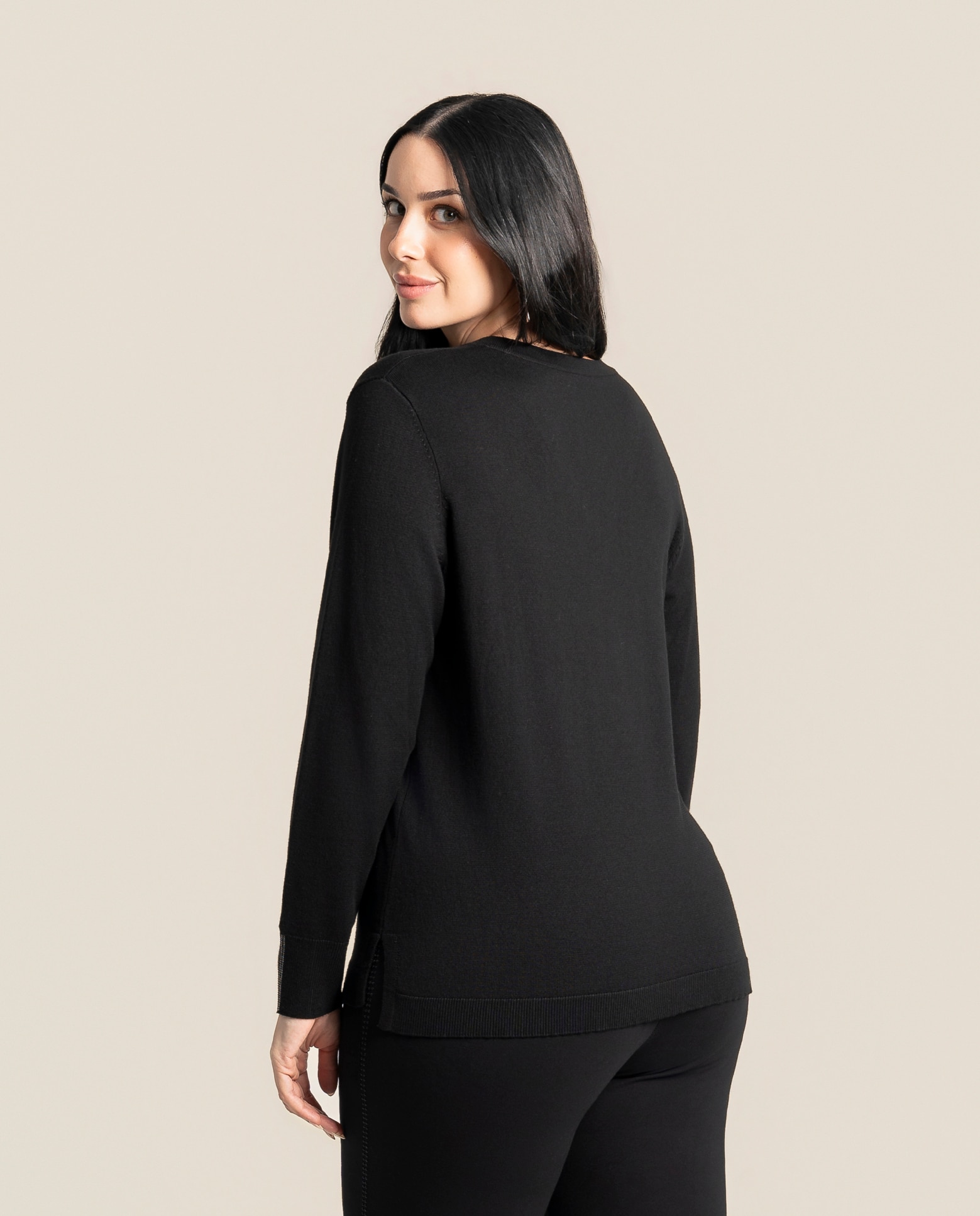 Jersey escote pico con detalle de strass - October - Negro Negro-2