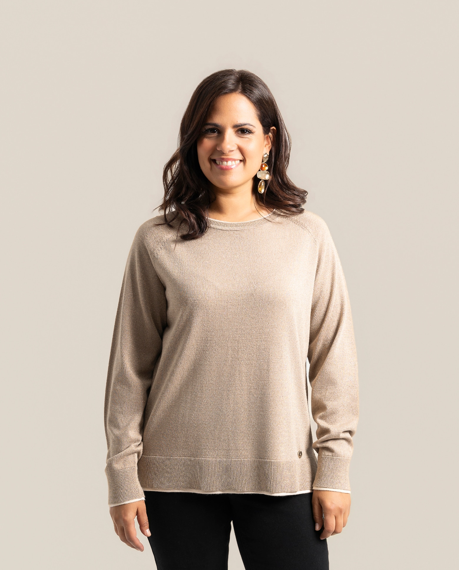 Jersey cuello redondo manga larga con fibras metalicas - October - Camel Camel-1