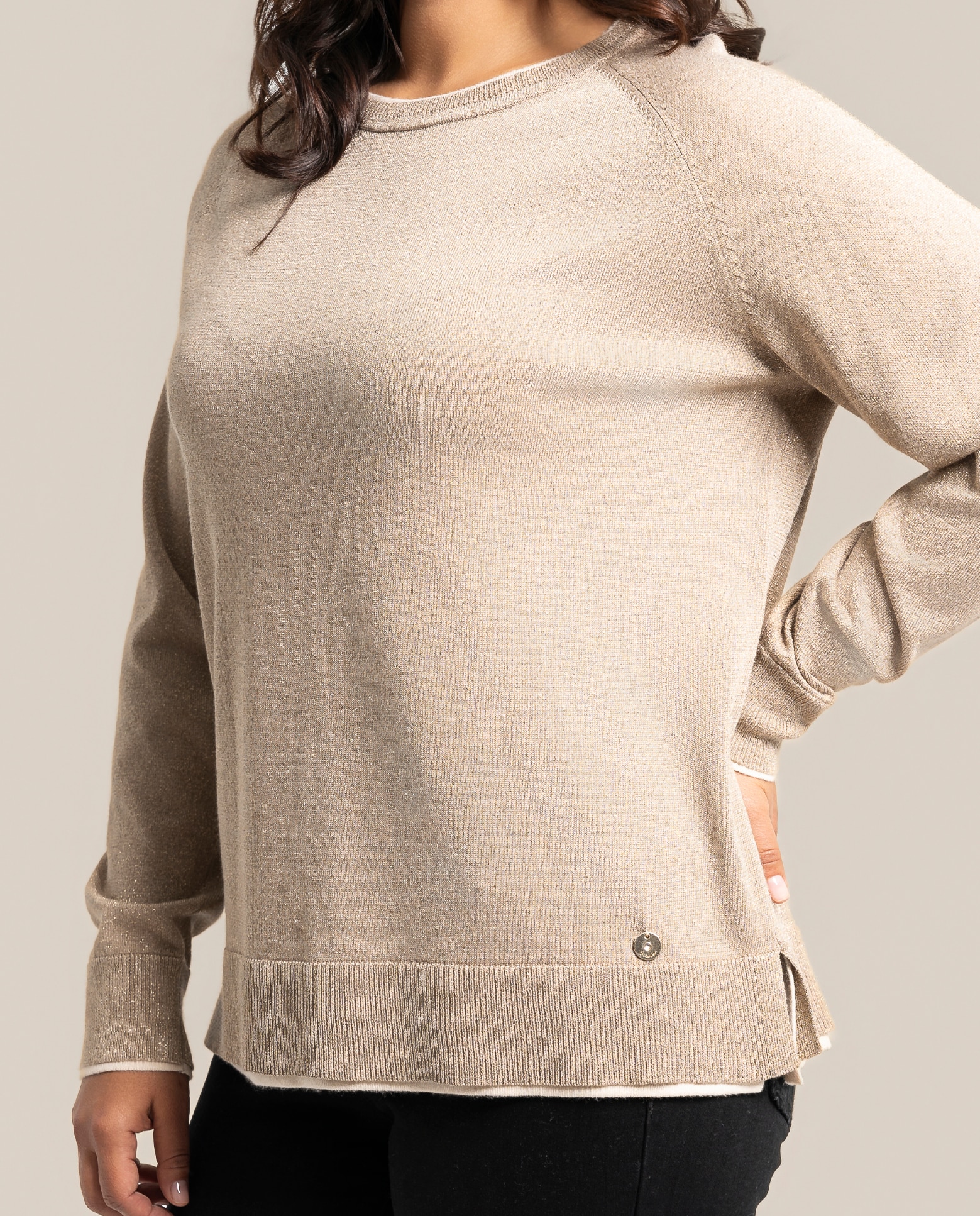 Jersey cuello redondo manga larga con fibras metalicas - October - Camel Camel-3