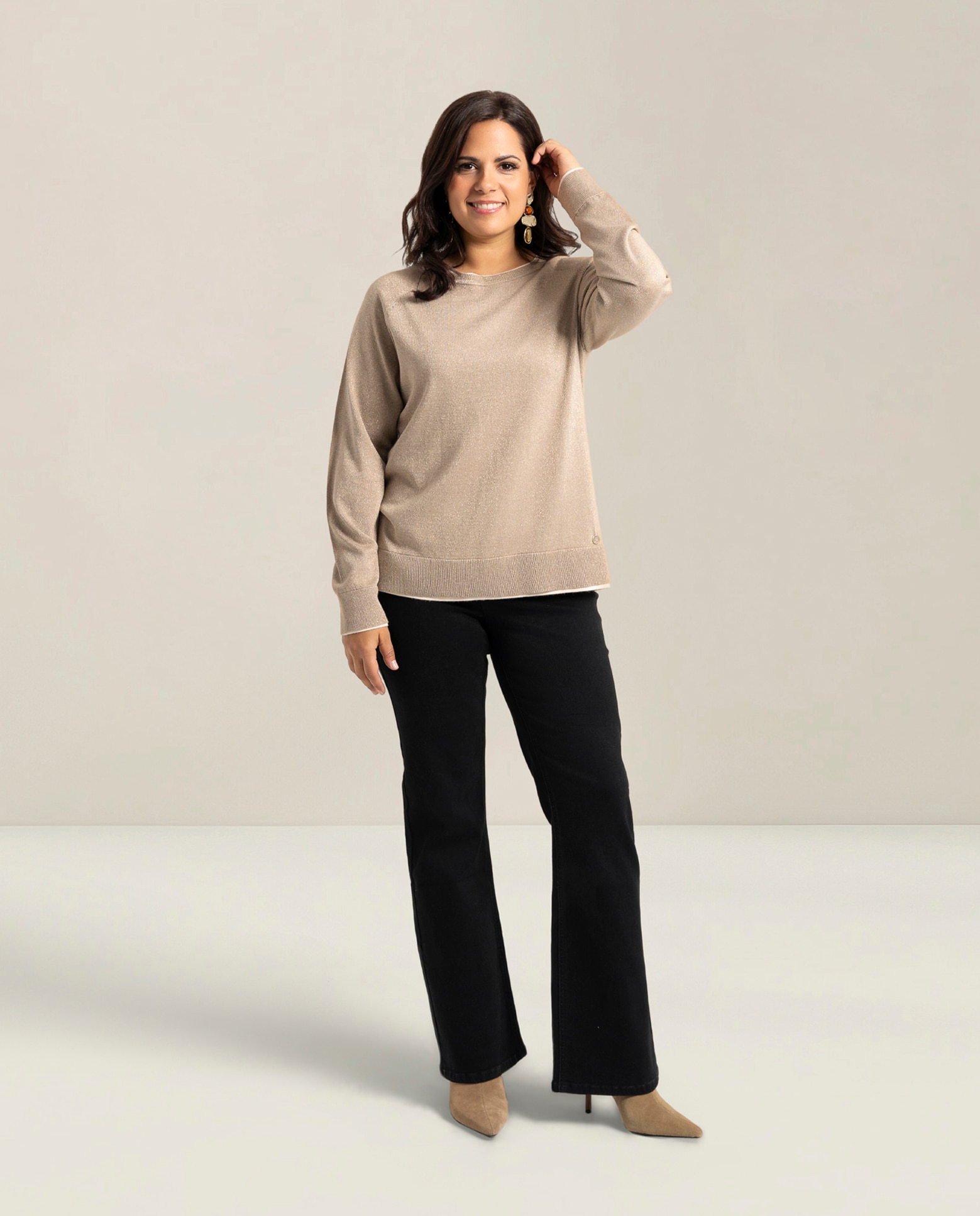 Jersey cuello redondo manga larga con fibras metalicas - October - Camel Camel-4