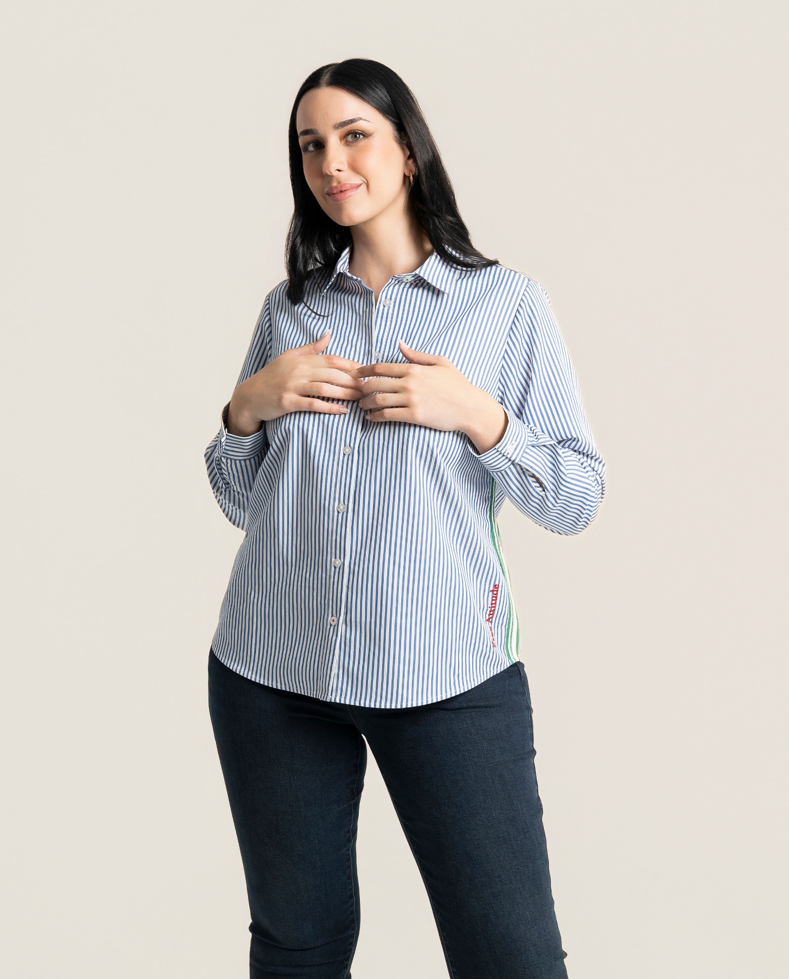Camisa de rayas con cinta en lateral - October - Azul claro Azul claro-1