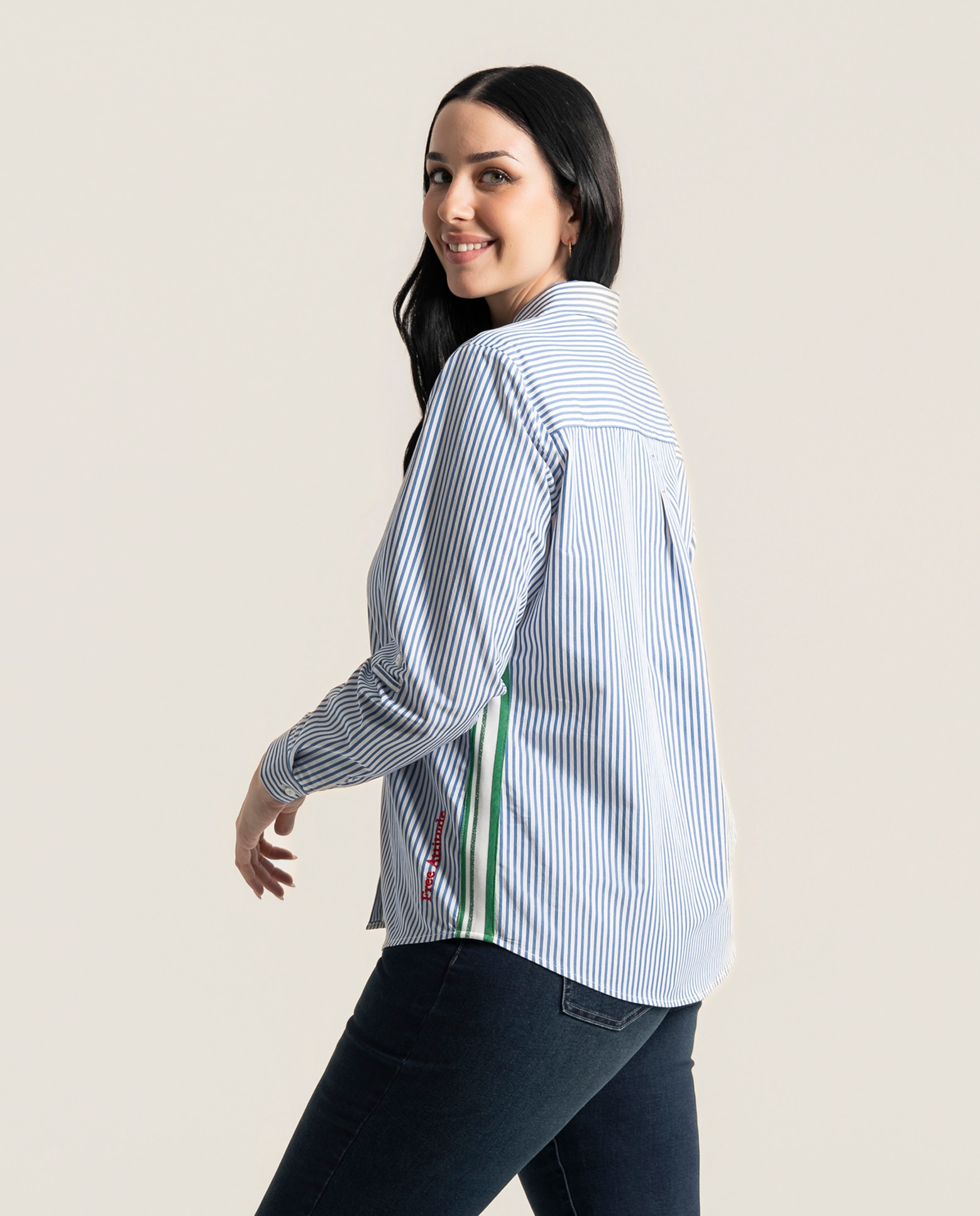 Camisa de rayas con cinta en lateral - October - Azul claro Azul claro-2