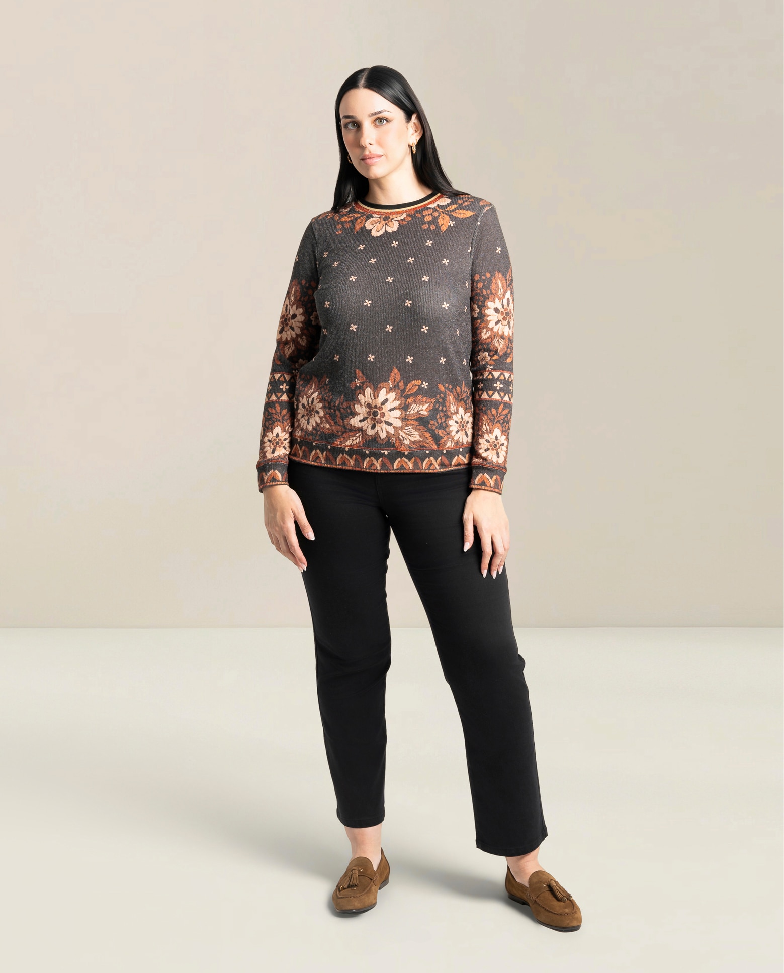 Sueter estampado con cuello redondo y manga larga - October - Negro Negro-4