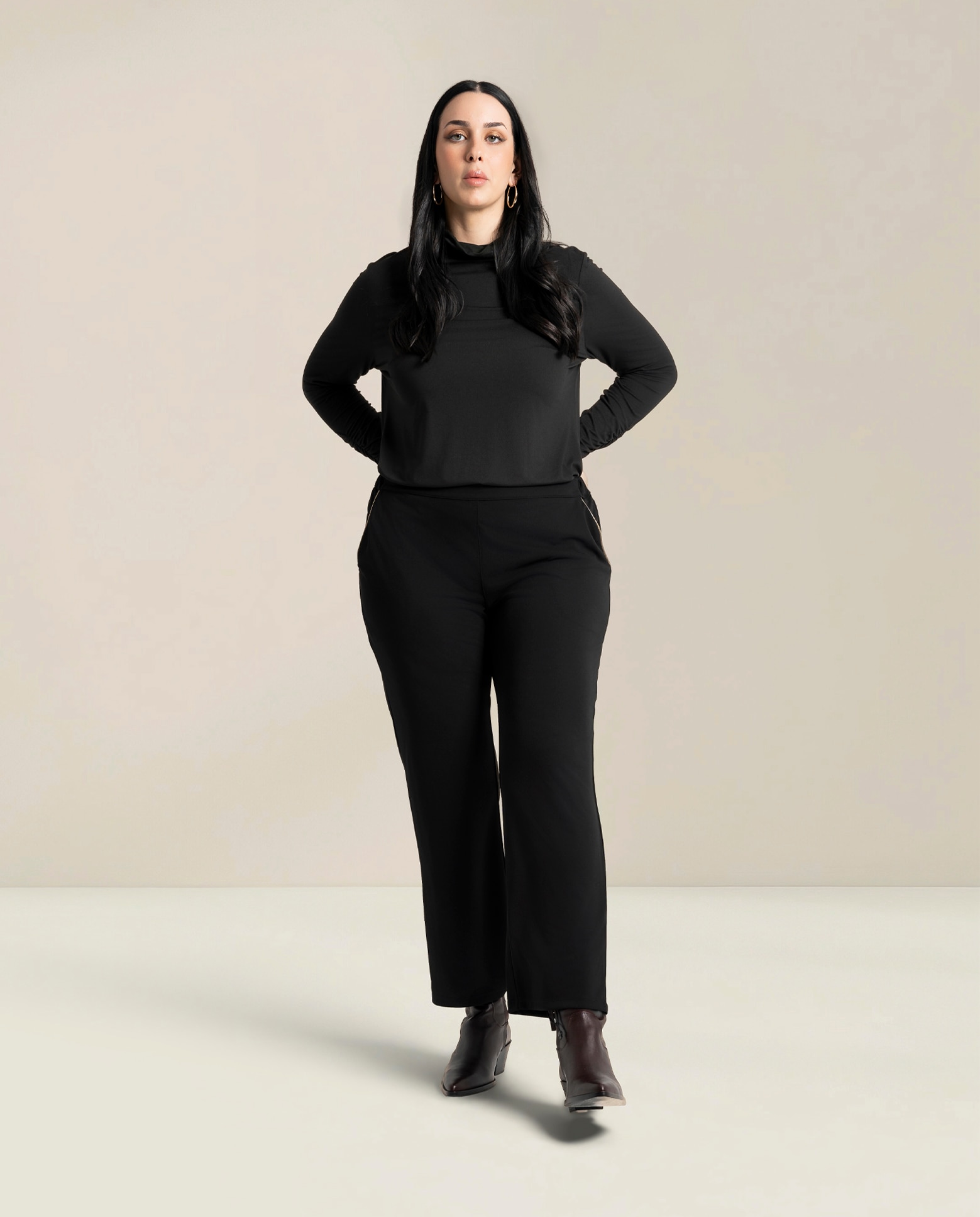 Pantalon ancho con cintura elastica - October - Negro Negro-1