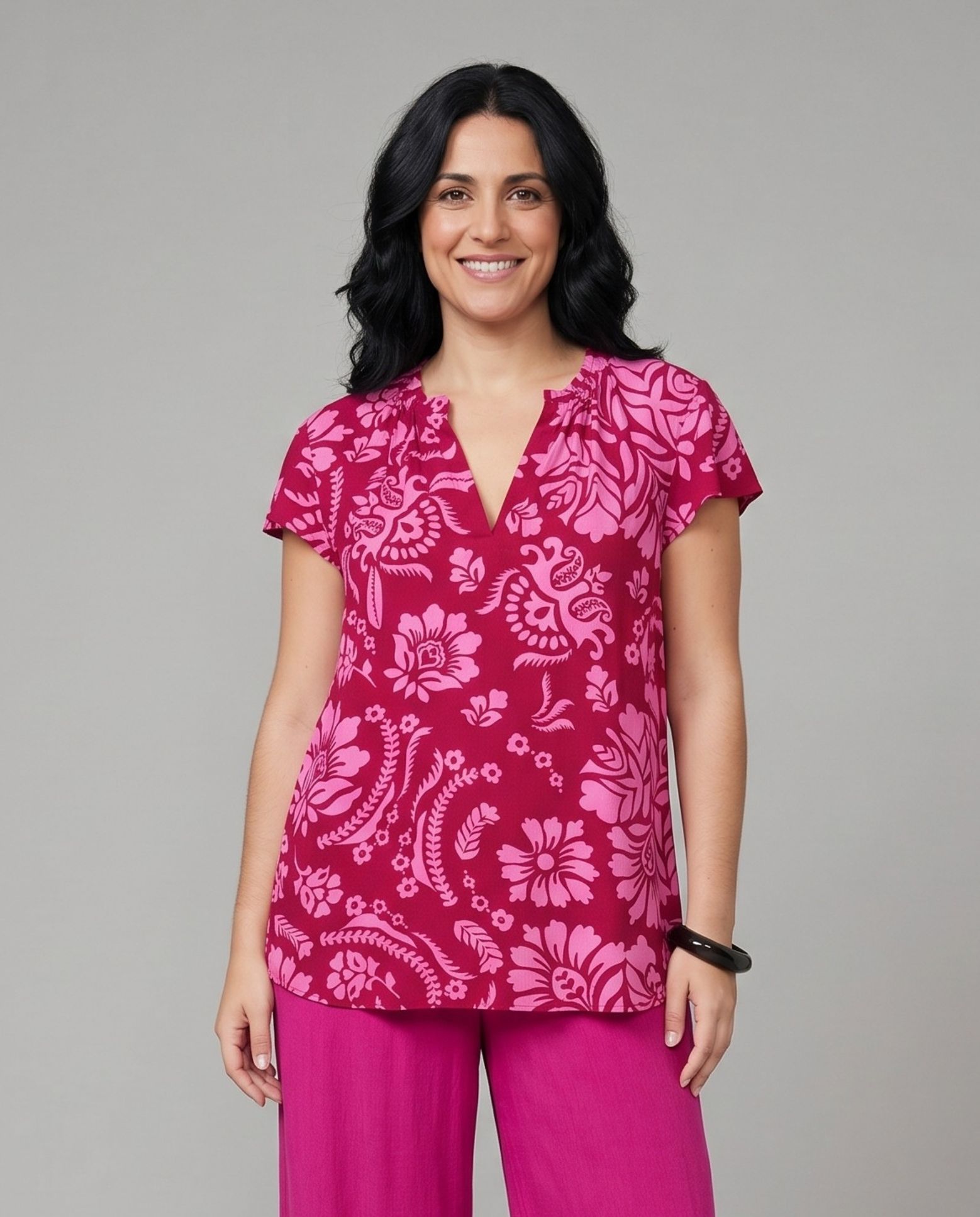 Blusa basica estampada manga corta - October - Fucsia Fucsia-1