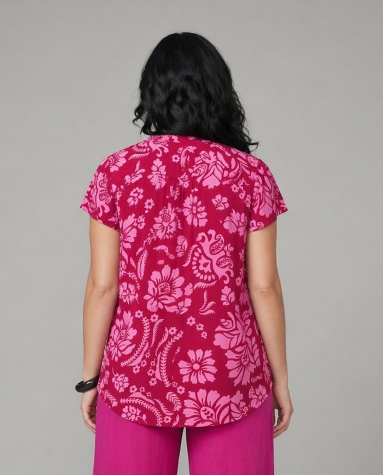 Blusa basica estampada manga corta - October - Fucsia Fucsia-2