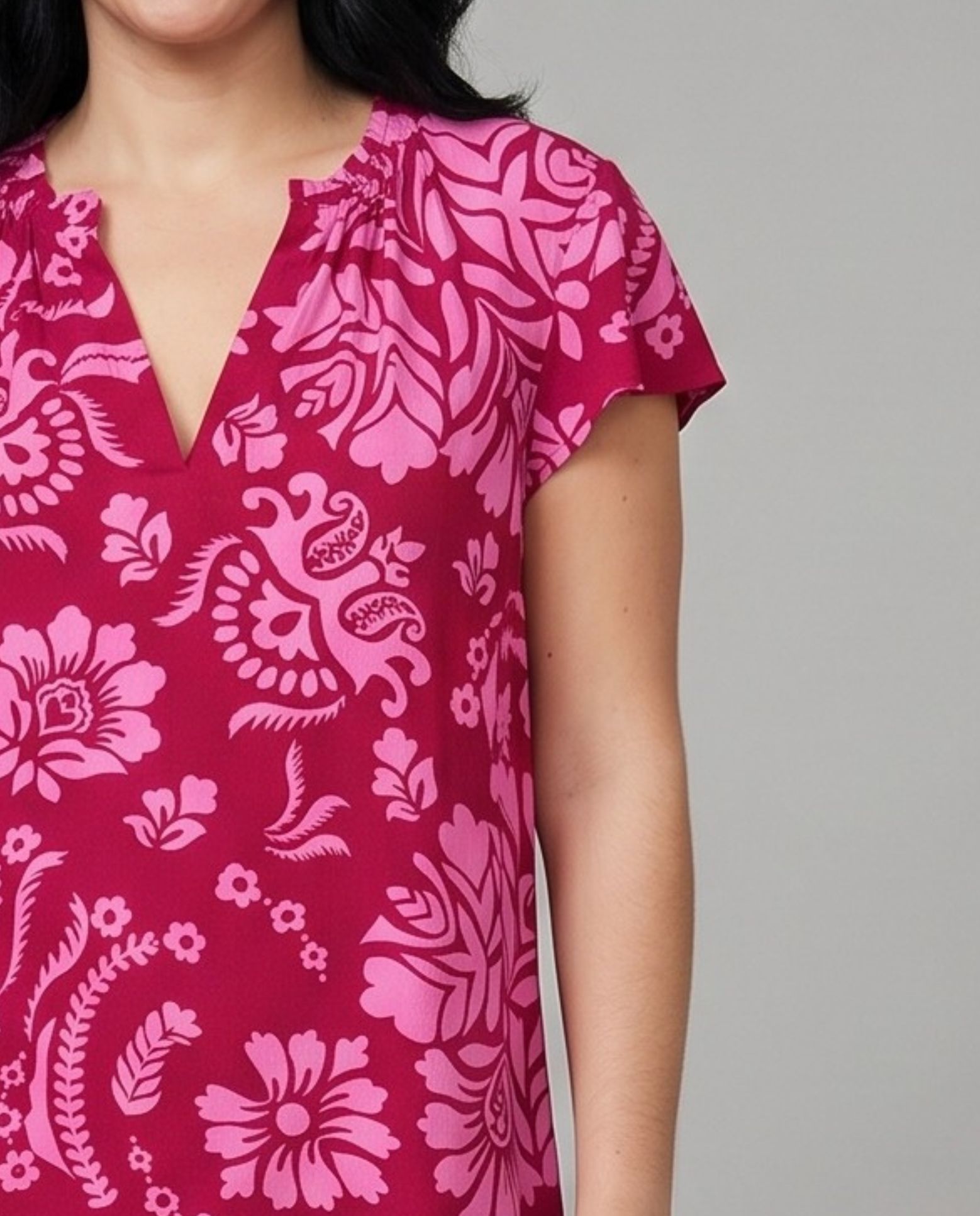 Blusa basica estampada manga corta - October - Fucsia Fucsia-3