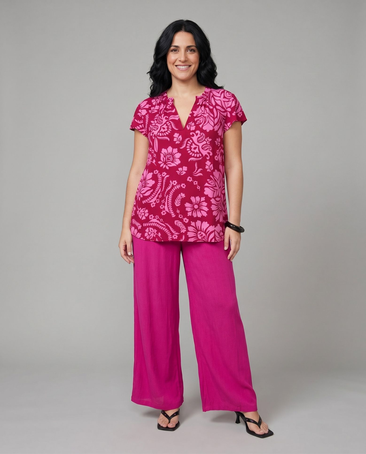 Blusa basica estampada manga corta - October - Fucsia Fucsia-4
