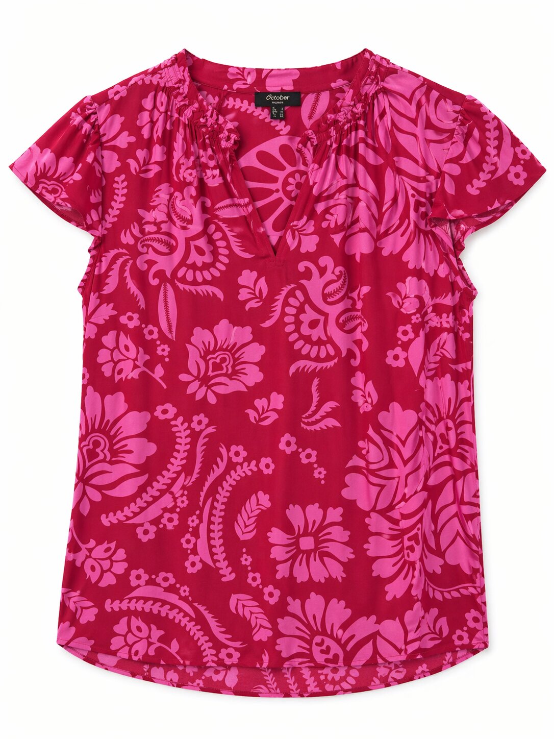 Blusa basica estampada manga corta - October - Fucsia Fucsia-5