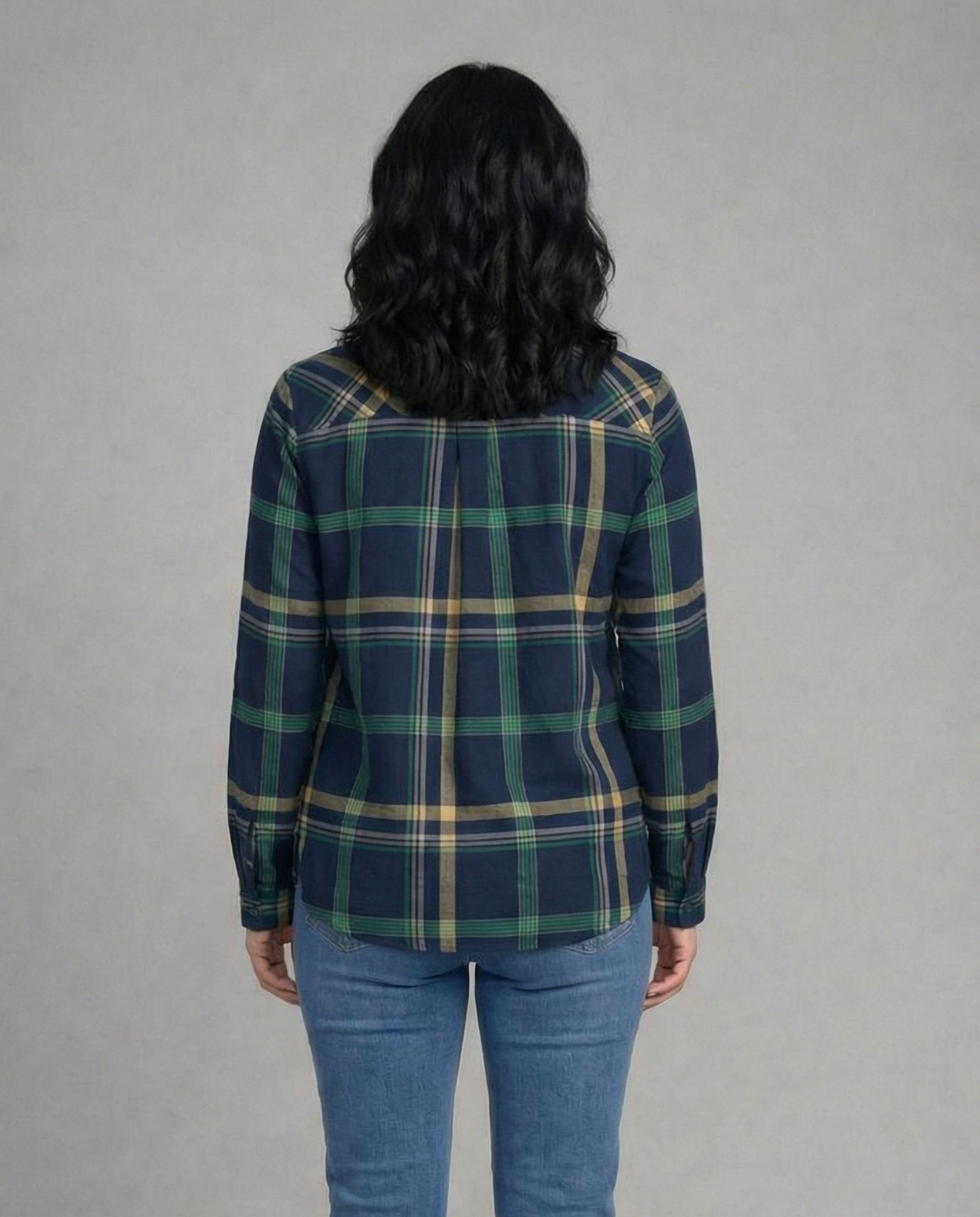 Blusa de mujer de cuadros con cuello mao - October - Azul marino Azul marino-2