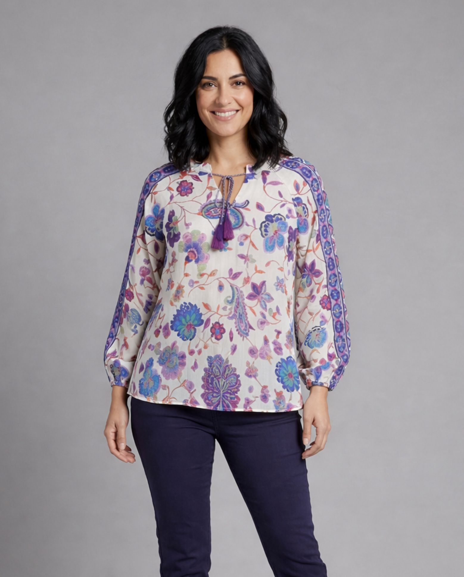 Blusa de mujer estampada cuello redondo y cordon ajustable - October - Multicolor Multicolor-1