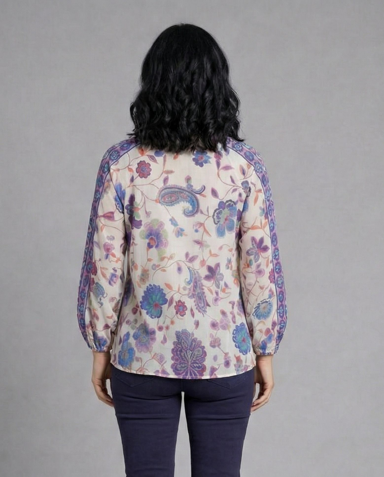 Blusa de mujer estampada cuello redondo y cordon ajustable - October - Multicolor Multicolor-2
