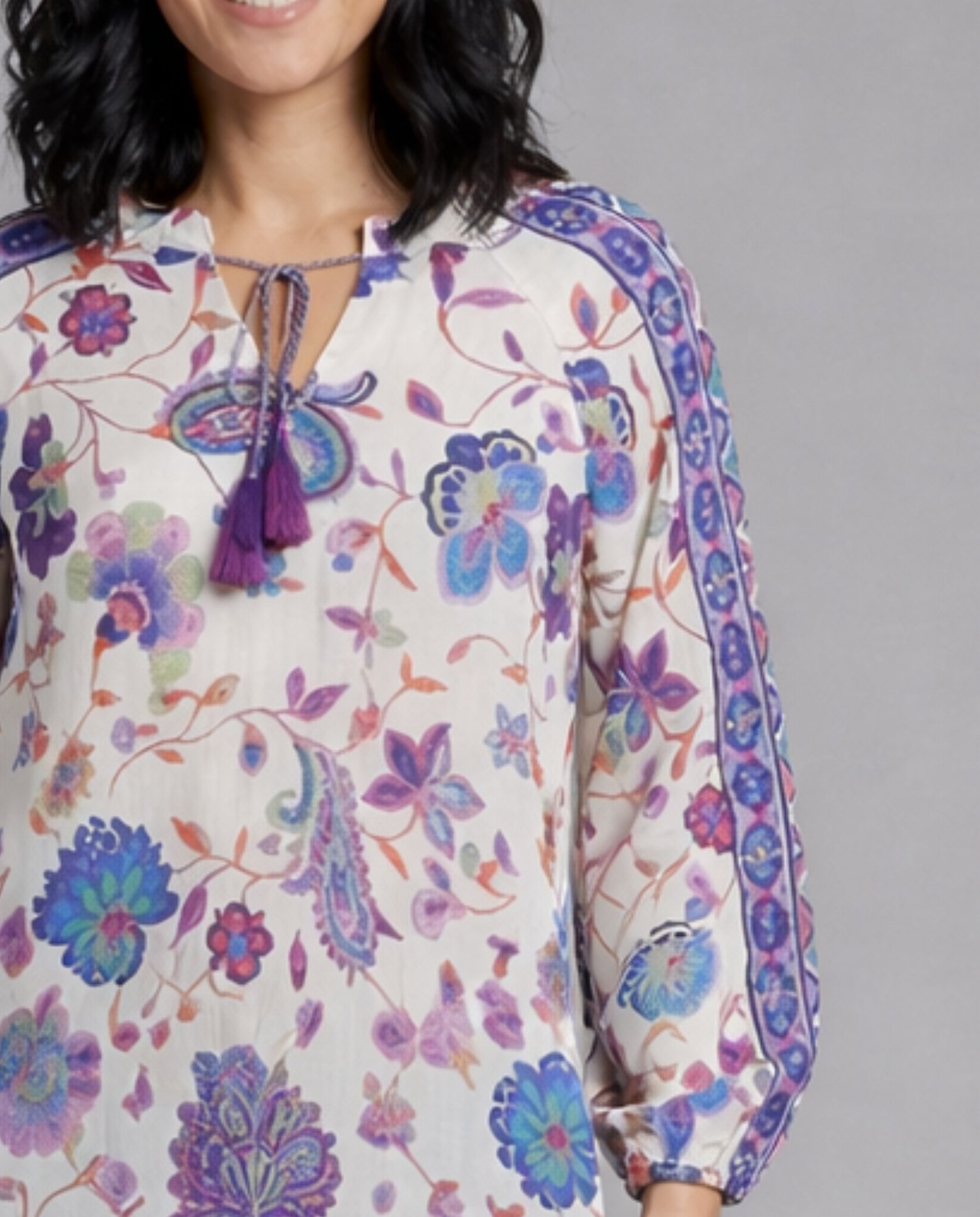 Blusa de mujer estampada cuello redondo y cordon ajustable - October - Multicolor Multicolor-3