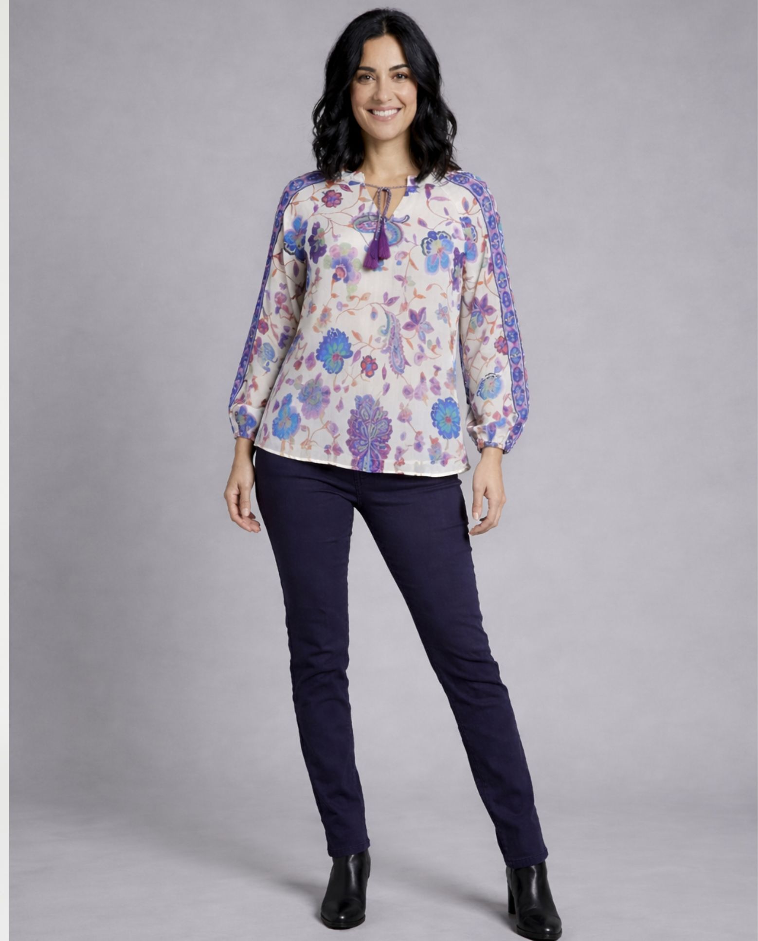 Blusa de mujer estampada cuello redondo y cordon ajustable - October - Multicolor Multicolor-4