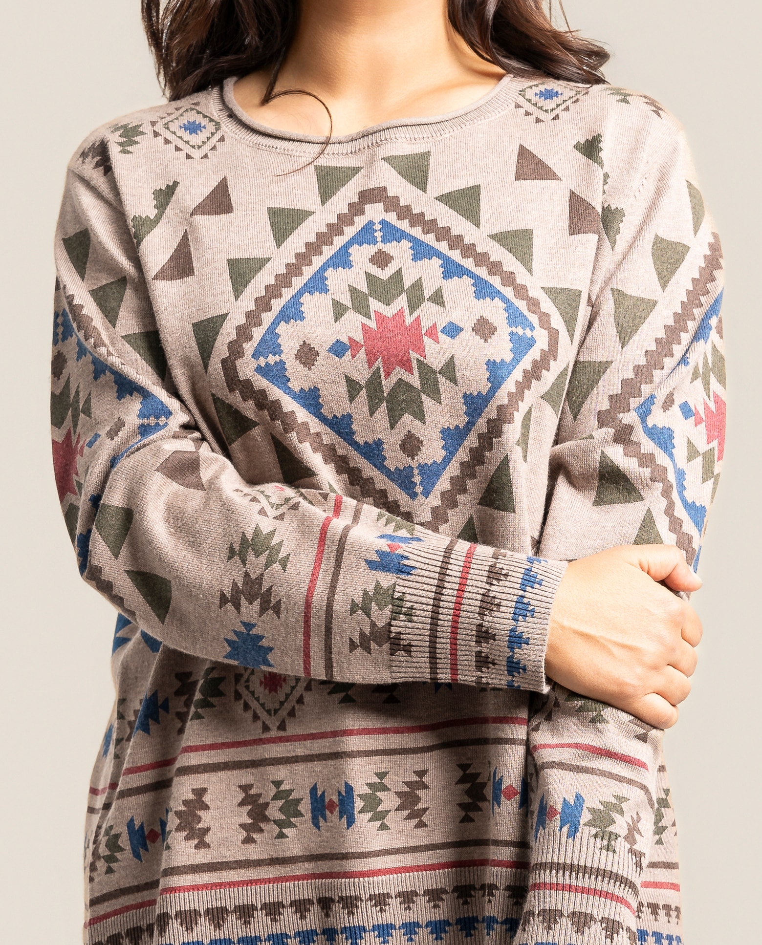 Jersey estampado cuello redondo y manga larga - October - Multicolor Multicolor-3