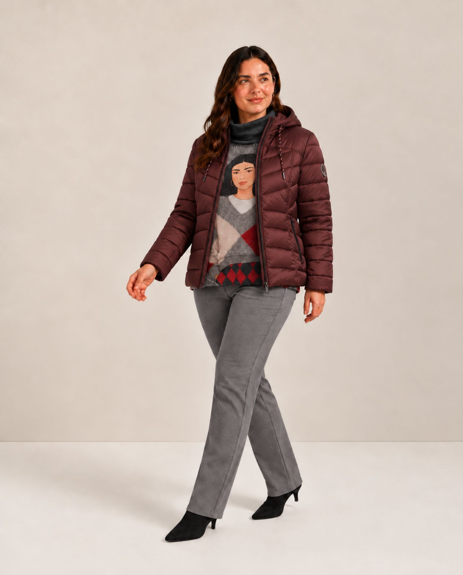 Parka corta con capucha detalle en espalda - October - Burdeos Burdeos-4