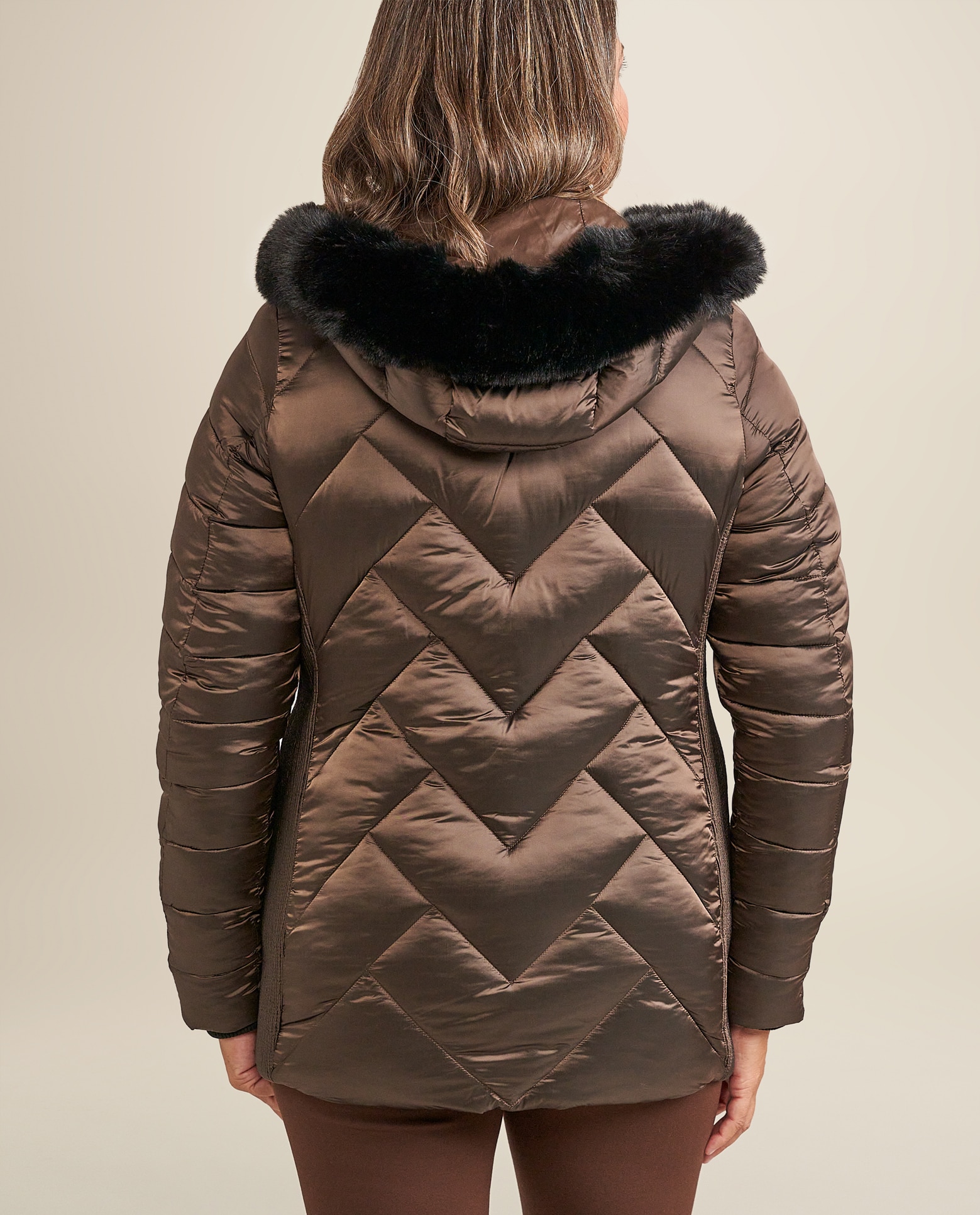 Parka media con cuello con pelo desmontable - October - Marrón Marrón-2