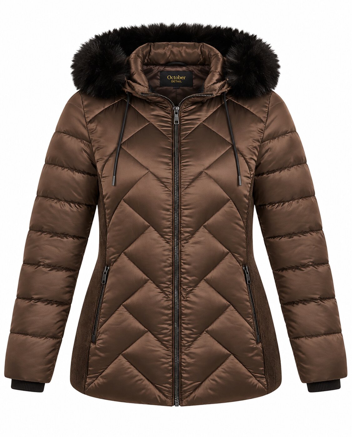 Parka media con cuello con pelo desmontable - October - Marrón Marrón-5