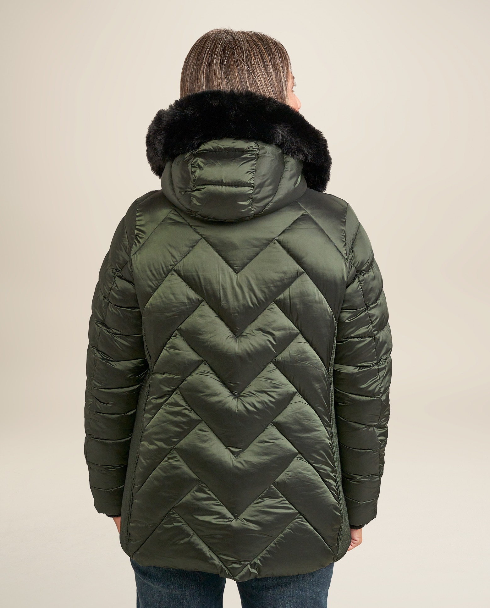Parka media con cuello con pelo desmontable - October - Verde oscuro Verde oscuro-2