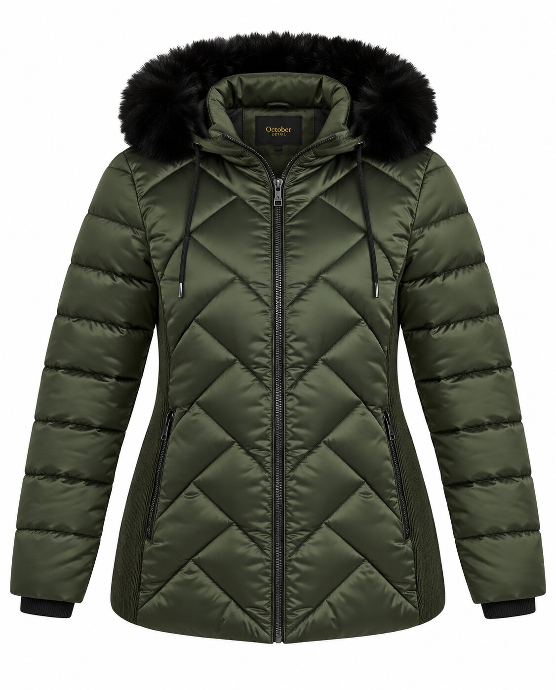 Parka media con cuello con pelo desmontable - October - Verde oscuro Verde oscuro-5