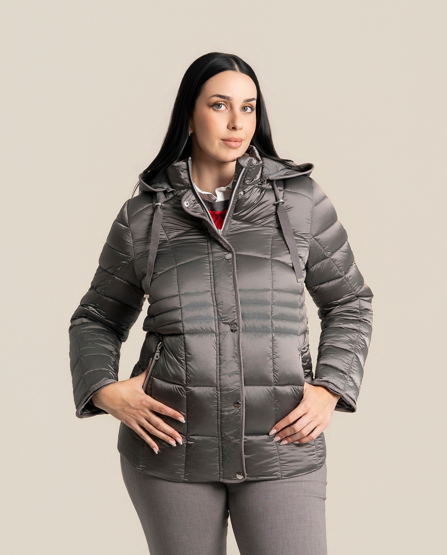 Parka largo medio con capucha - October - Gris ceniza Gris ceniza-1
