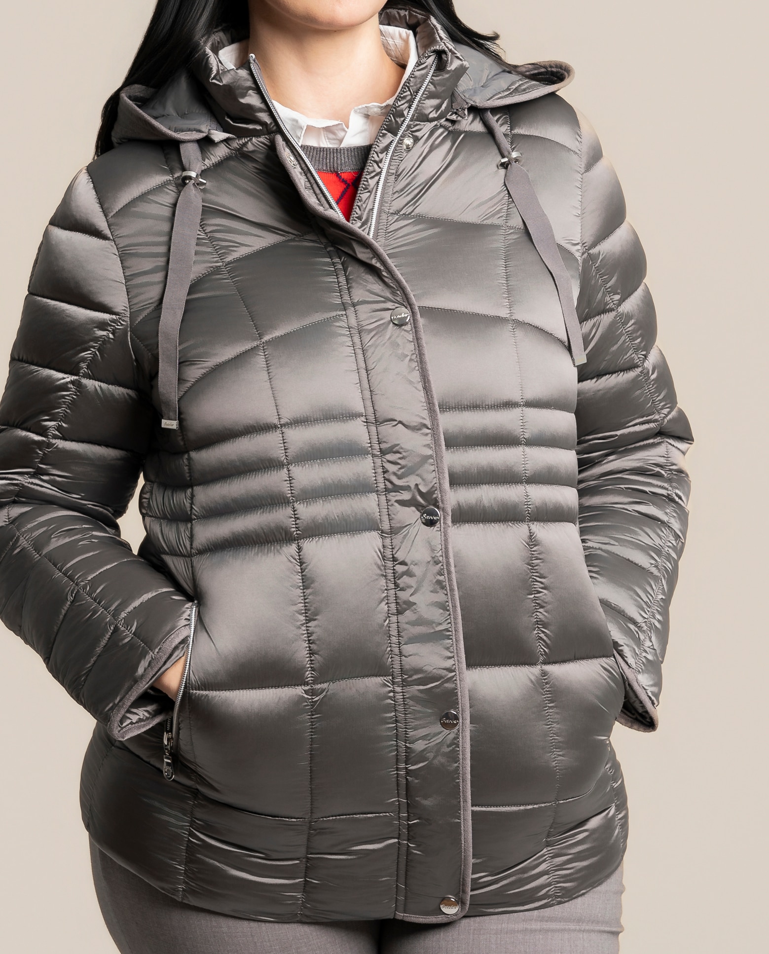 Parka largo medio con capucha - October - Gris ceniza Gris ceniza-3