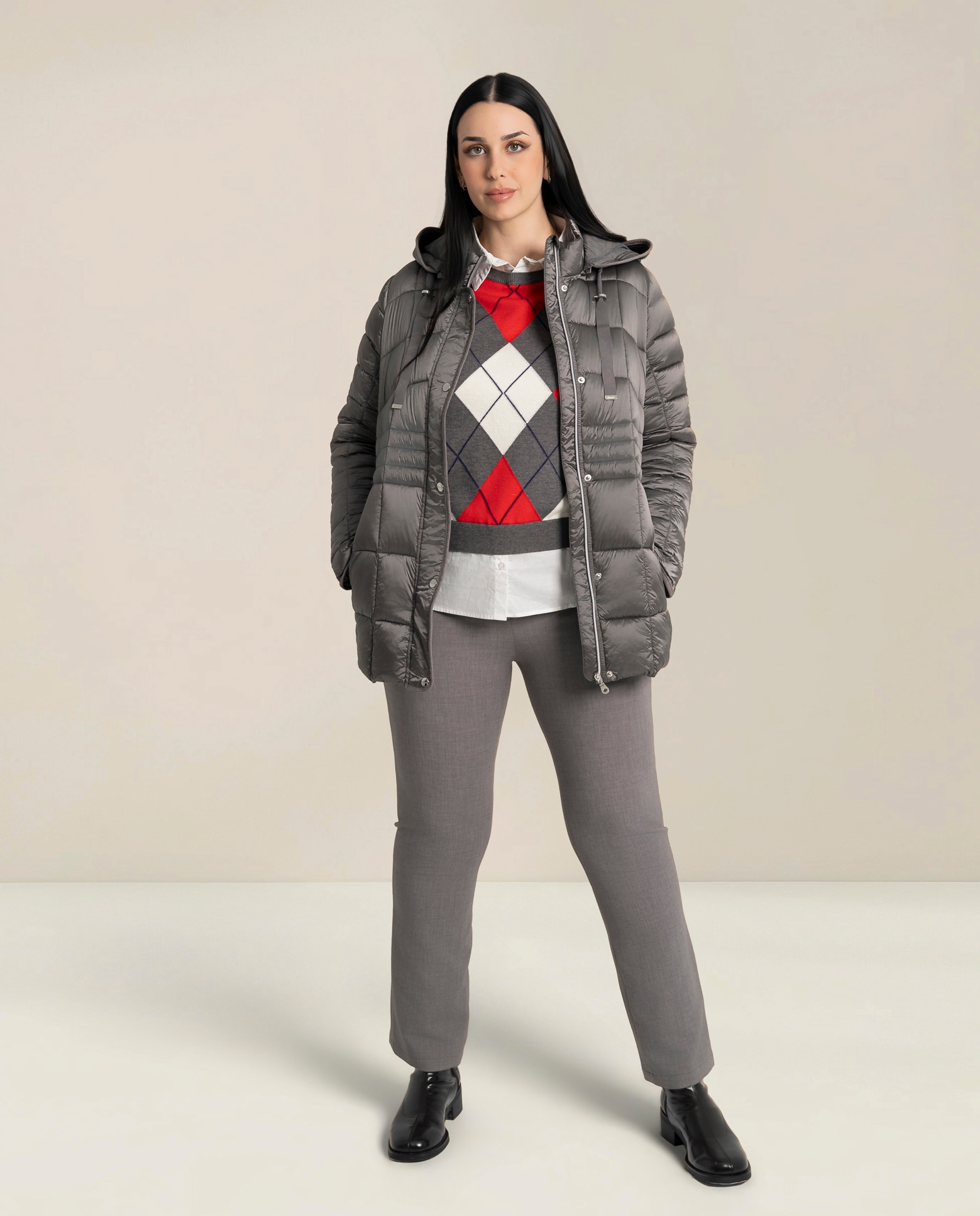 Parka largo medio con capucha - October - Gris ceniza Gris ceniza-4