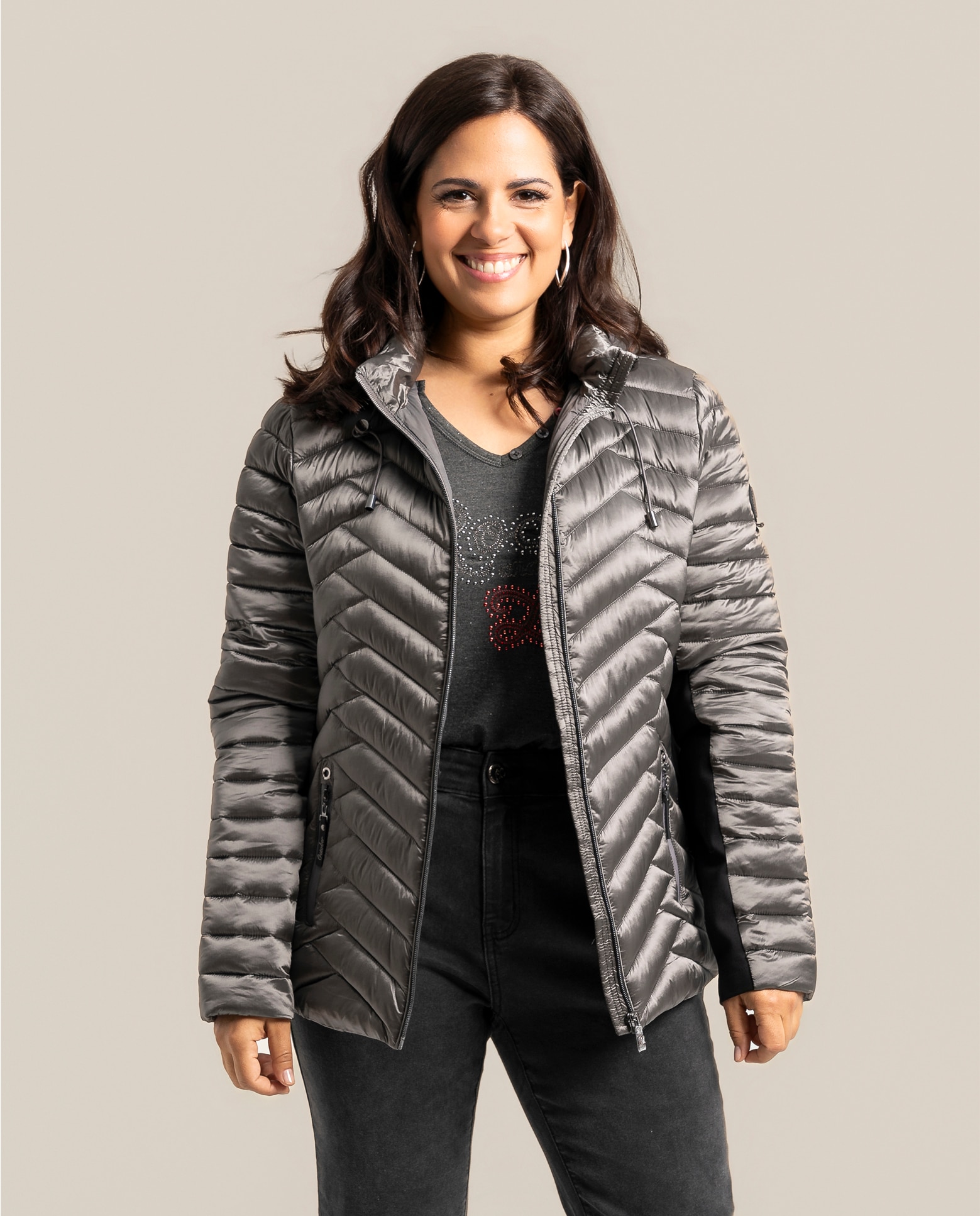 Parka con punto en lateral y capucha removible - October - Gris ceniza Gris ceniza-1