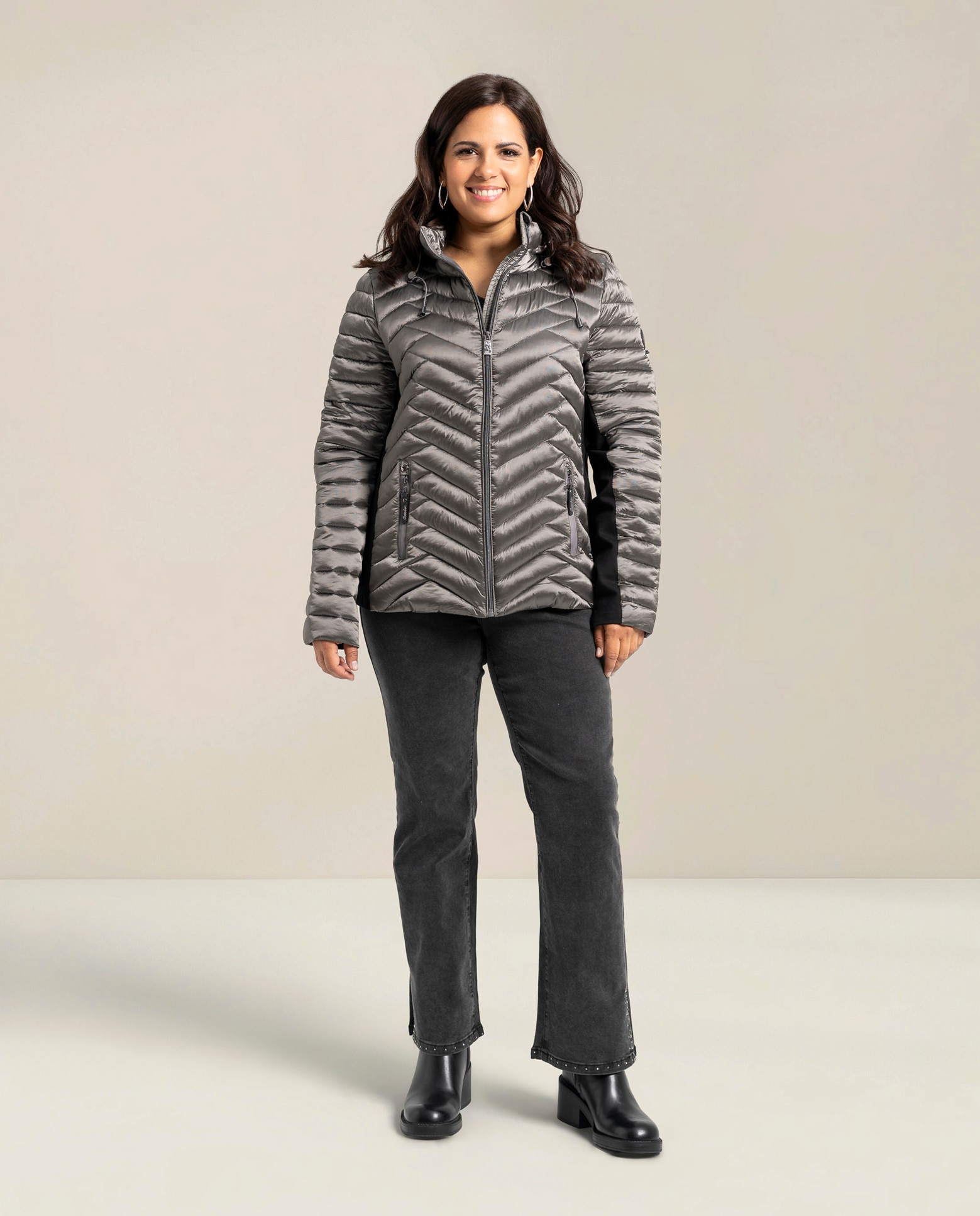 Parka con punto en lateral y capucha removible - October - Gris ceniza Gris ceniza-4