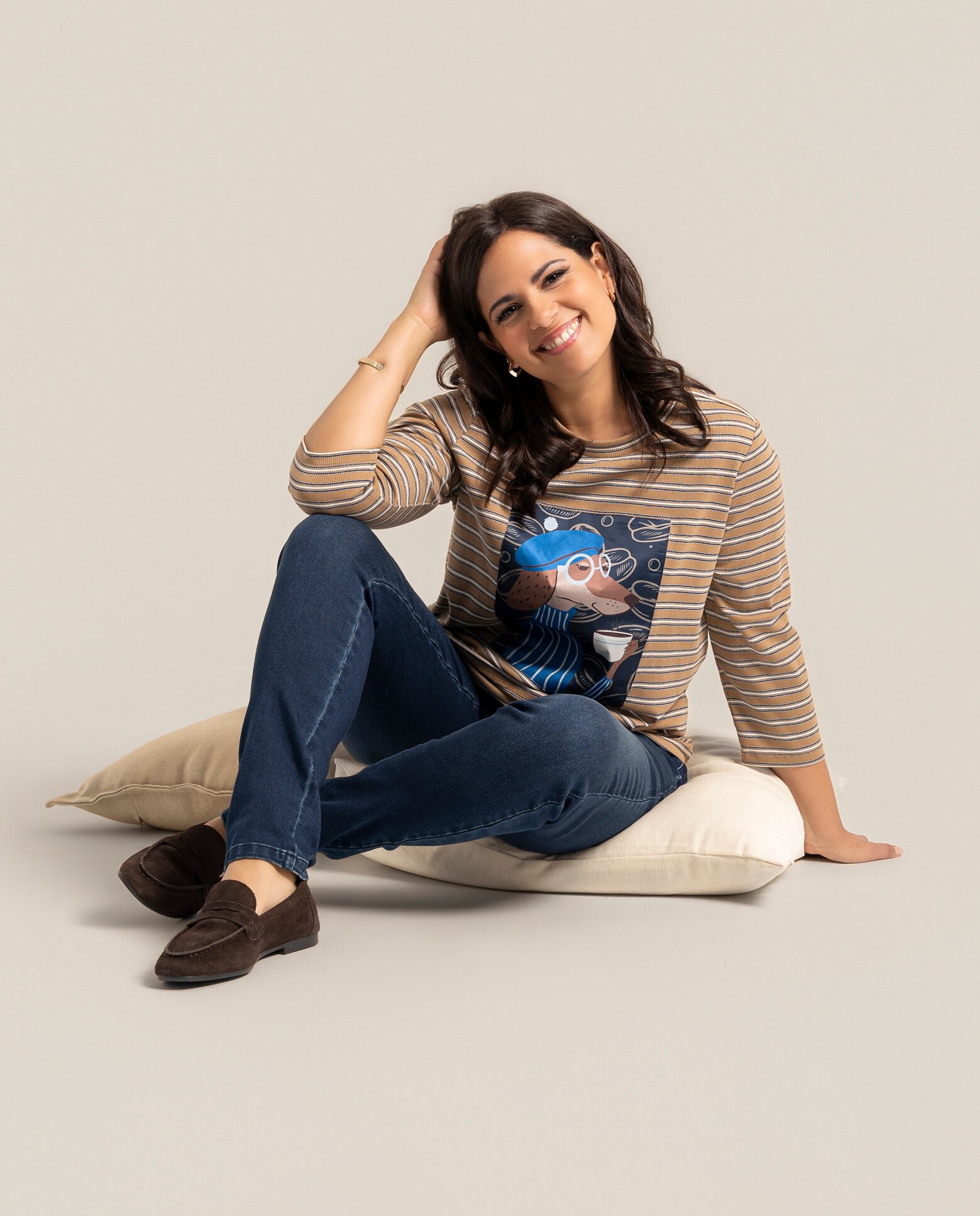 Camiseta de rayas con estampado en delantero - October - Camel Camel-1