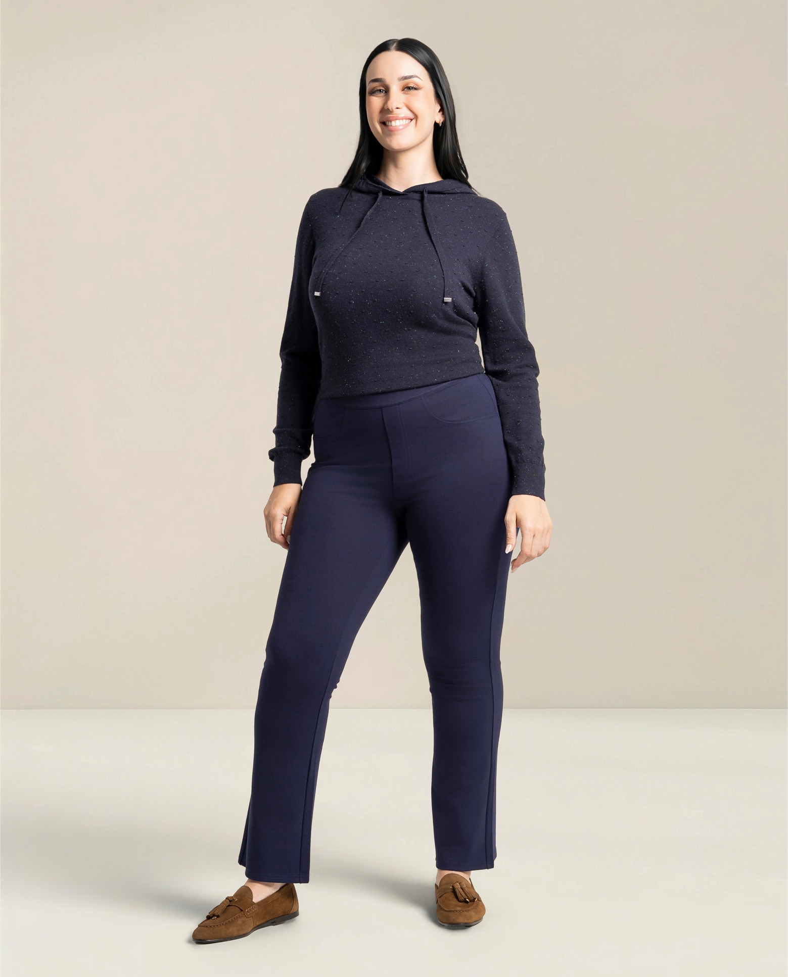 Legging basico cinco bolsillos y detalle de strass - October - Azul marino Azul marino-1